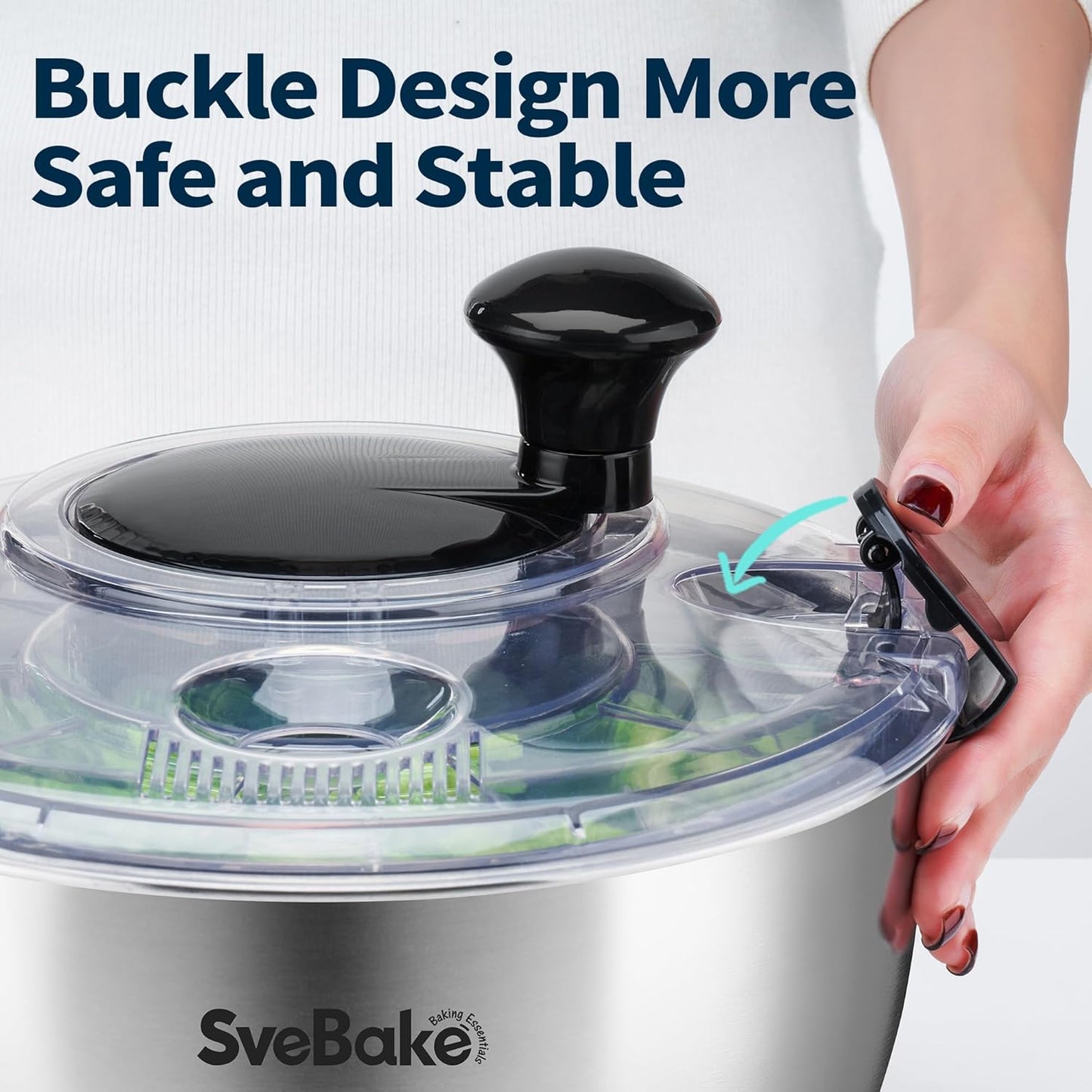 Stainless Steel Salad Spinner, 4.2 Qt Vegetable Washer, BPA-Free Lettuce Dryer with Crank Design, Dishwasher Safe, Non-Slip Base - Transparent Lid