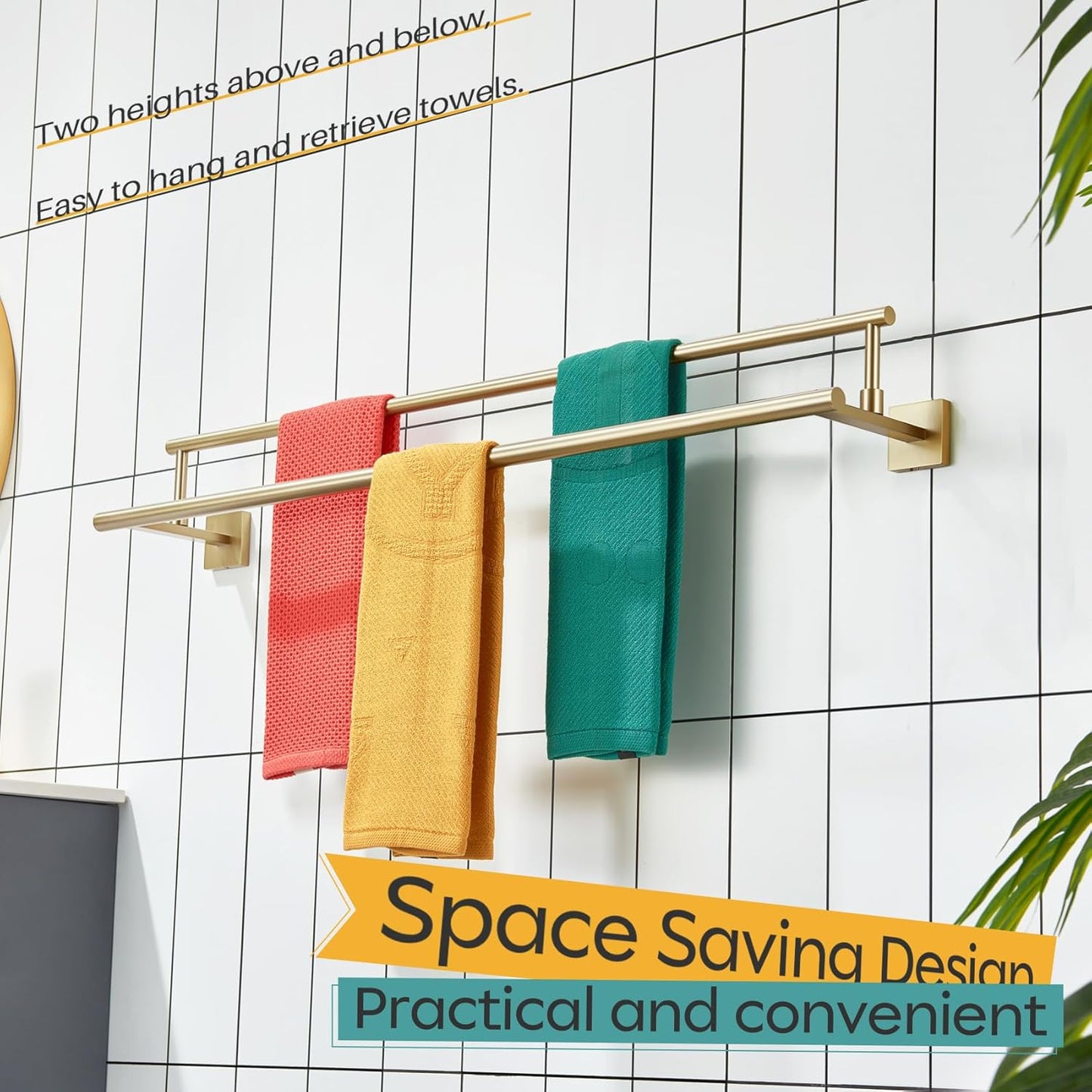 KOKOSIRI Bath Towel Bars 36-Inch Double Towel Rails Overlength Bathroom Racks for Cabinet Kitchen Brushed Gold Stainless Steel B5009BG-L36