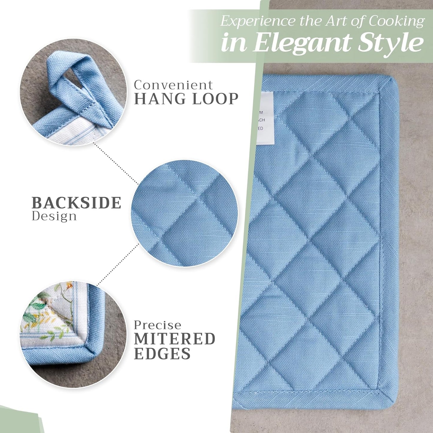 Maison d' Hermine Pot Holders 100% Cotton Heat Resistant Potholders 8" x 8" Hot Pads with Loop BBQ, Cooking, Baking, Grilling, Kitchen, Handling Hot Pans Spring/Summer (Pack of 1, Fleurs De Mai)