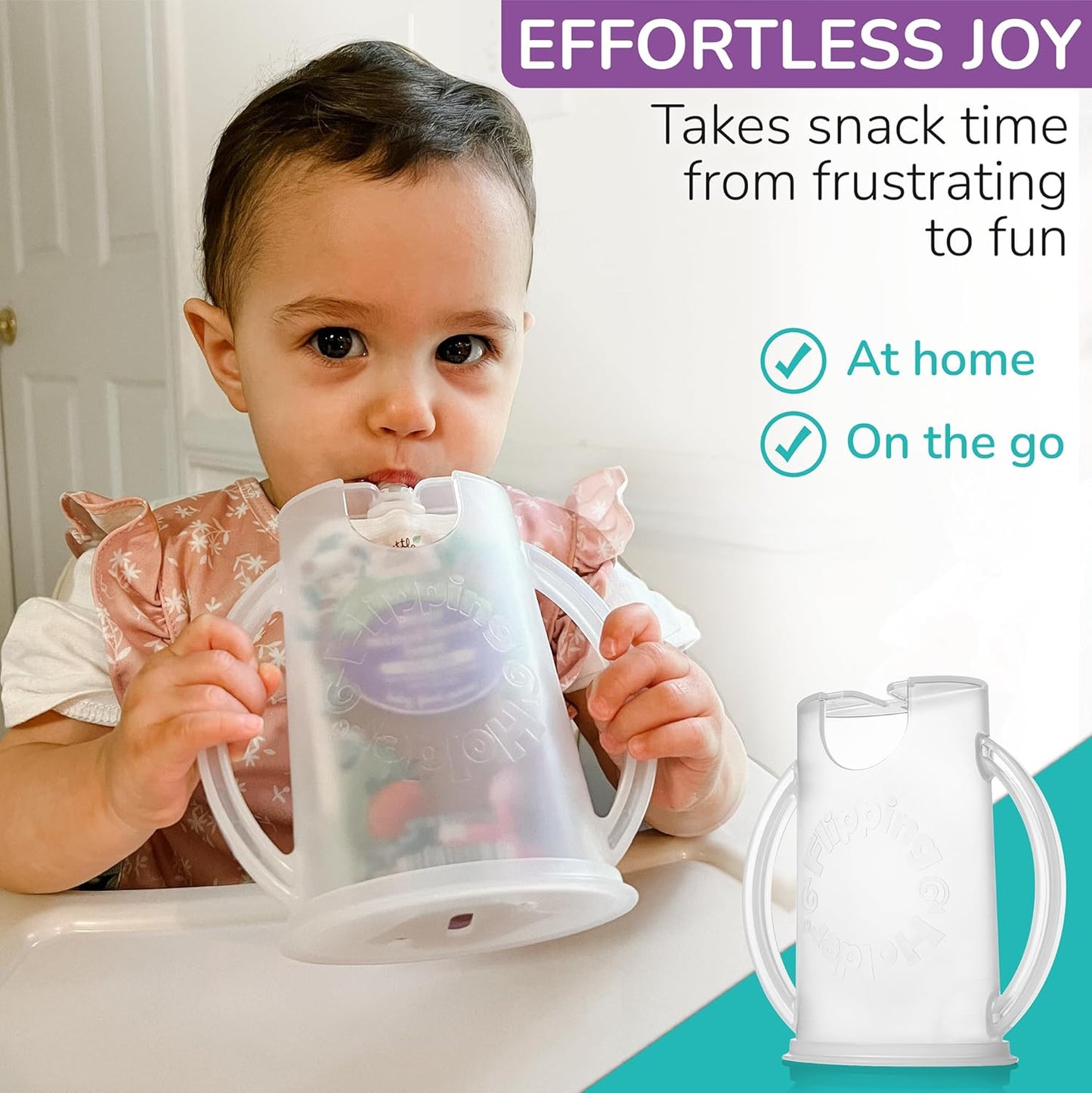 Squeeze Proof Food Pouch Holder for Toddlers, Babies, Kids, Mess Free No Squeeze Juice Box Drink Holder with Easy Grip Handles and Lid - Made in USA (White 3 Pack)