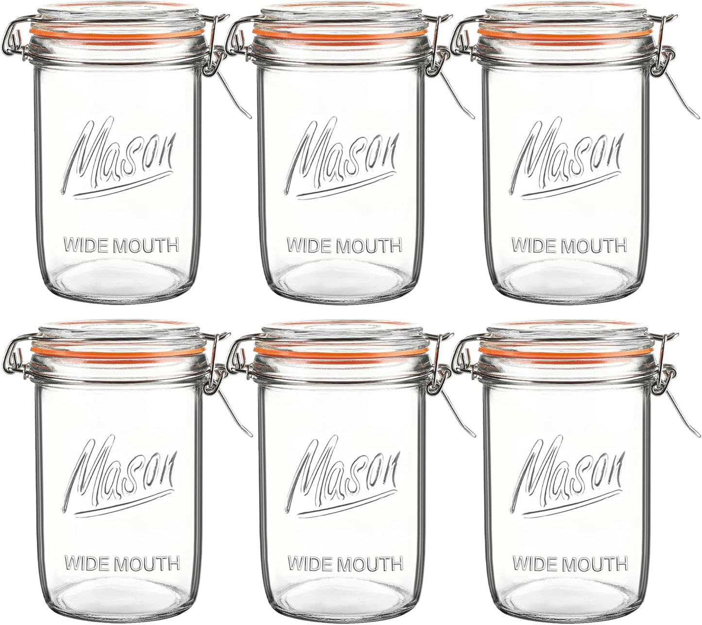 24oz Wide Mouth Mason Jars – 6 Pack Glass Jars with Airtight Lids for Canning, Pickling, Meal Prep, Jam, Jelly, Overnight Oats & DIY Projects