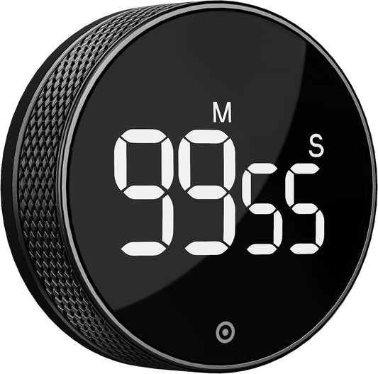 BlueSnail Kitchen Timer with LED Digital Display Smart Efficana for Home Classroom Gym Office, Volume and Brightness Adjustable Productivity Timer (All Black)