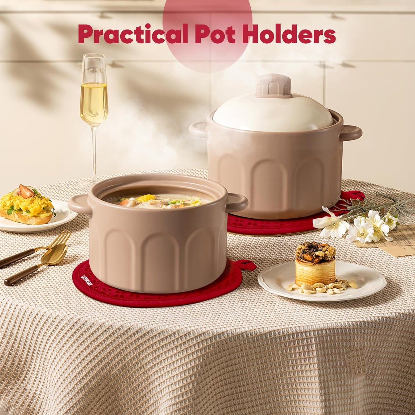 Oven Mitts and Pot Holders 4 Sets, Heat Resistant 500 ℉ Oven Mitt and Pot Holder,Oven Glove&Potholders with Non-Slip Silicone Surface,Kitchen Essentials for Cooking/Baking/BBQ-Red