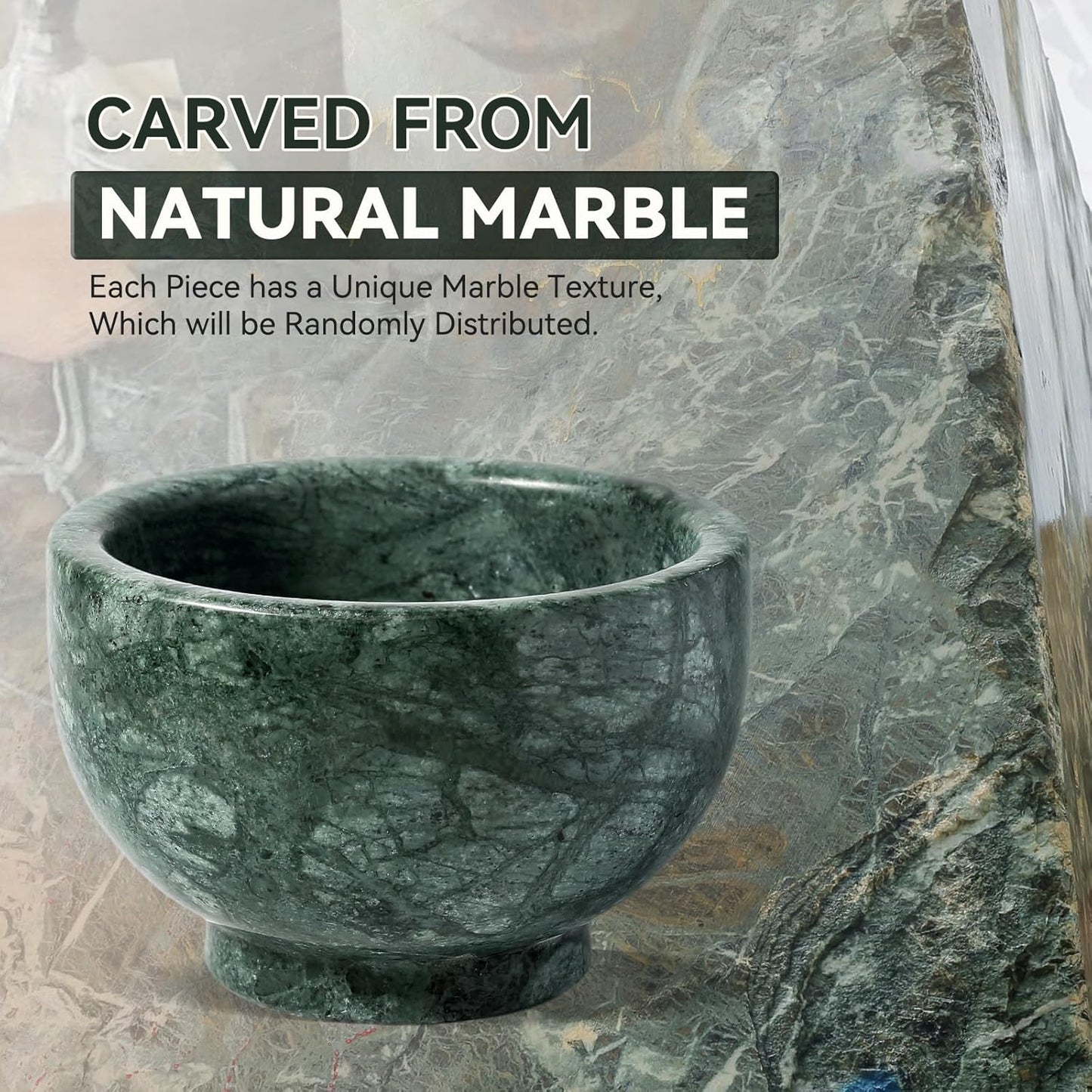 Koville Indian Natural Marble Mortar and Pestle Set, Grinder Bowl for Guacamole, Salsa, Pill Crusher, Spice, Herb, Garlic, Nut, Heavy Duty Grinder for Kitchen