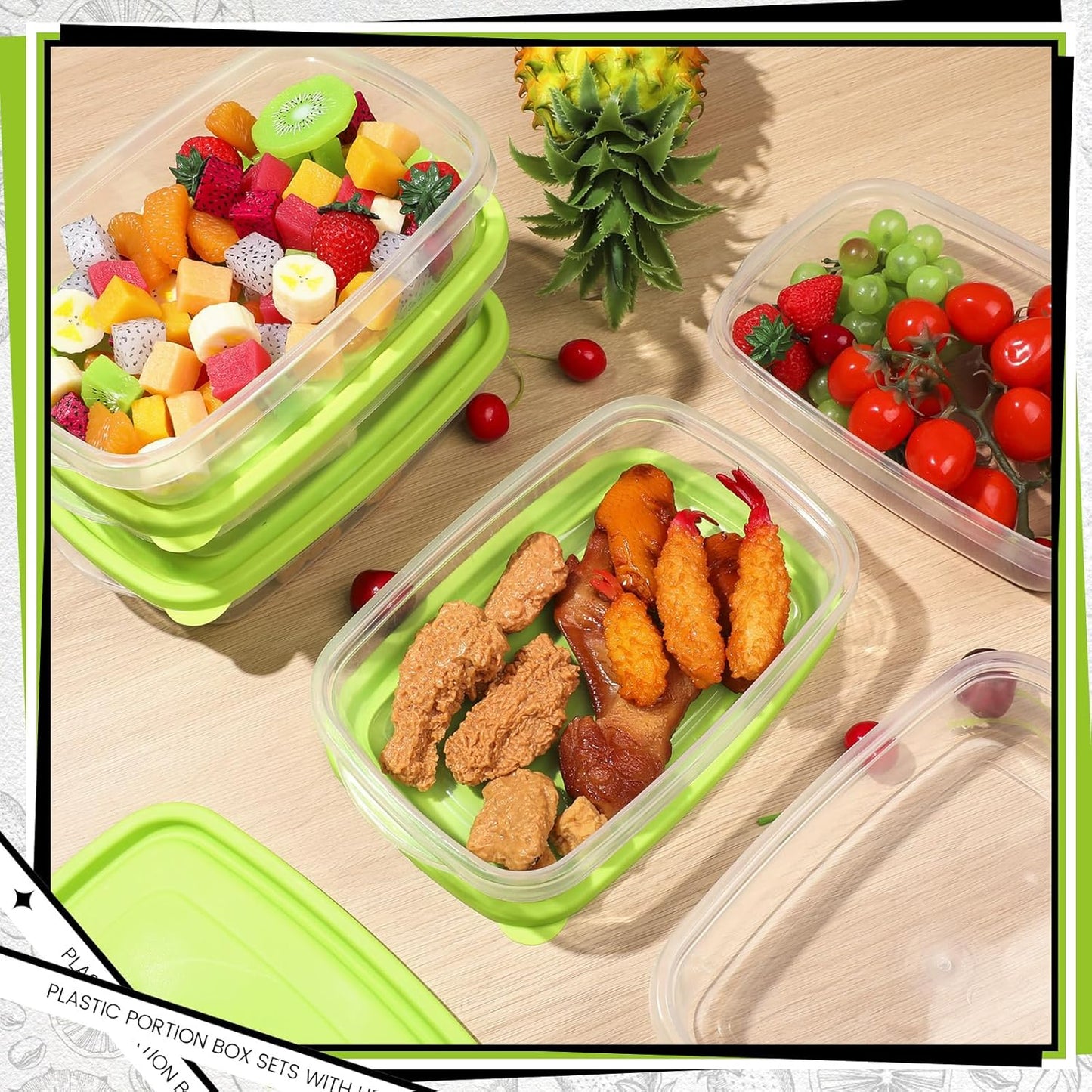 18 Pcs 33 Oz/ 4 Cups Plastic Food Storage Containers with Lids Portion Box Sets with Cover Stackable Plastic Containers with Lids Microwave Freezer Dishwasher Safe (Green)