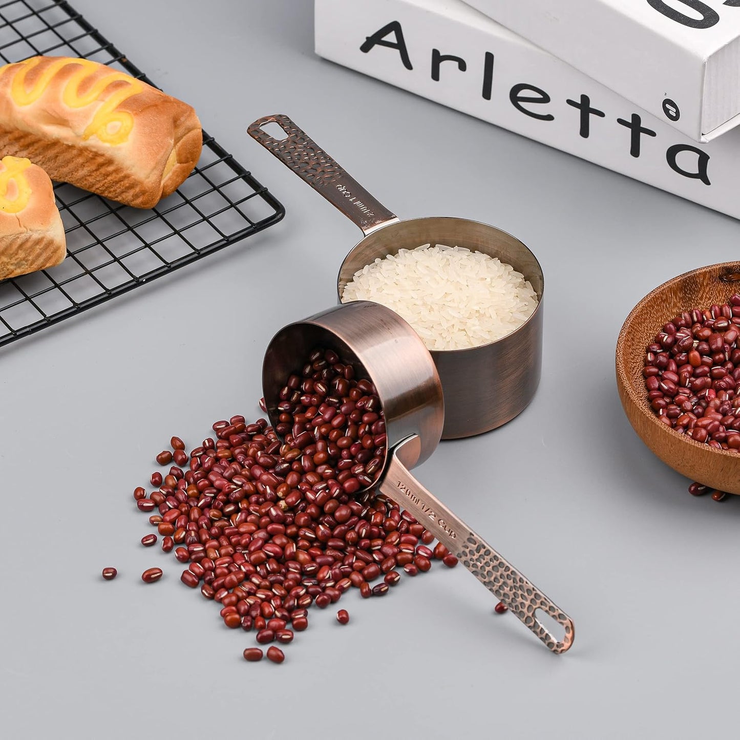 Copper Measuring Cups and Spoons Set 10, Stainless Steel Measuring Cups and Spoons Set for Baking & Kitchen, Metric & US 4 Measure Cup & 5 Measure Spoon &1Leveler for Dry & Liquid