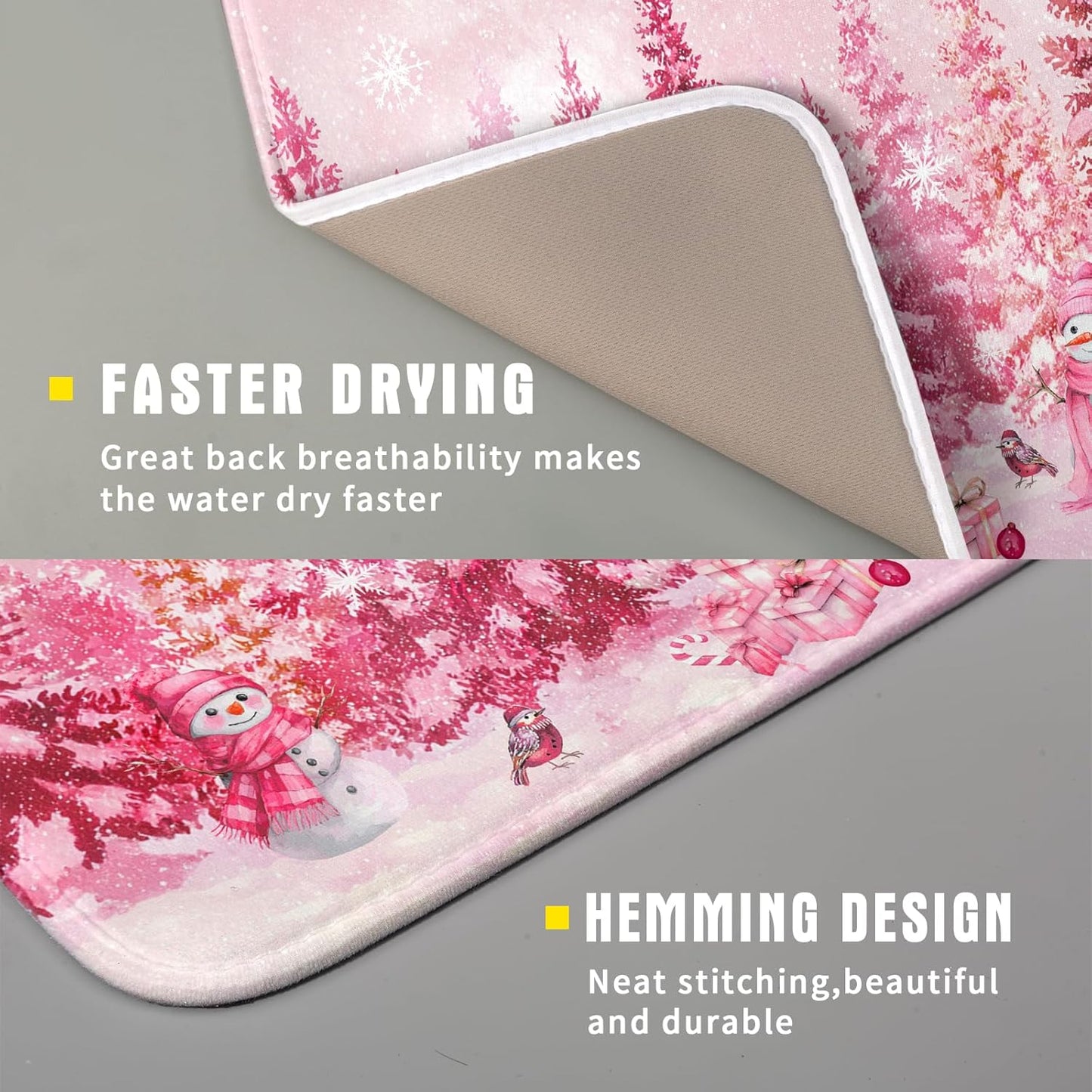 Pink Winter Dish Drying Mat Forest Washable Drying Matt Kitchen Counter Absorbent Coffee Mat for Women