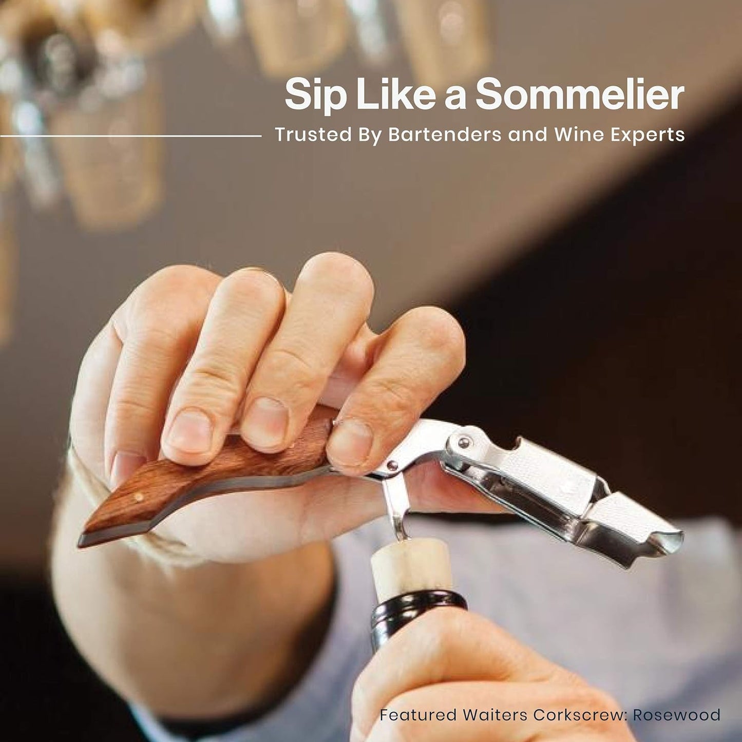 Hicoup Wine Opener - Professional Corkscrews for Wine Bottles w/Foil Cutter and Cap Remover - Manual Wine Key for Servers, Waiters, Bartenders and Home Use - Sandalwood
