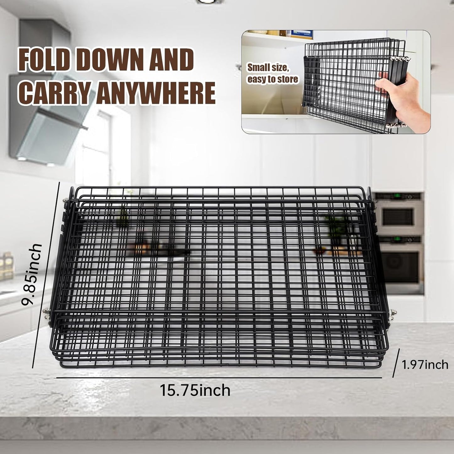 4-Tier Collapsible Cooling Rack – 16" x 10" Adjustable Stackable Non-Stick Wire Rack for Baking, Roasting, Cookies, Cakes, Drying, Picnic & BBQ, Each Tier Holds 22 Lbs