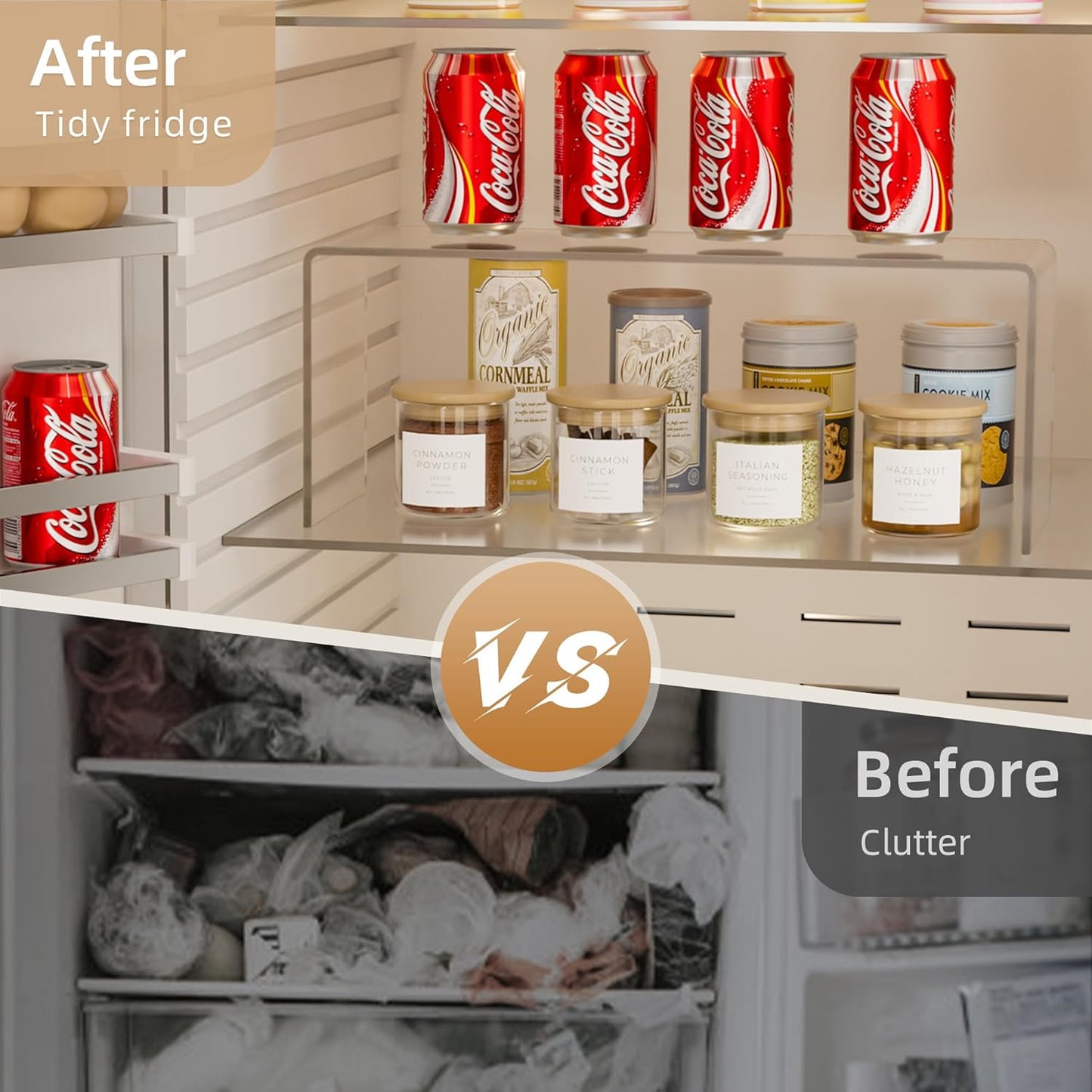 4 Packs Cabinet Organizer Shelf, Acrylic Kitchen Counter Shelves Organizer, Spice Rack for Dishes, Spices, Soda Cans and Bottles（12.4 x 4 x 4.6 inch）