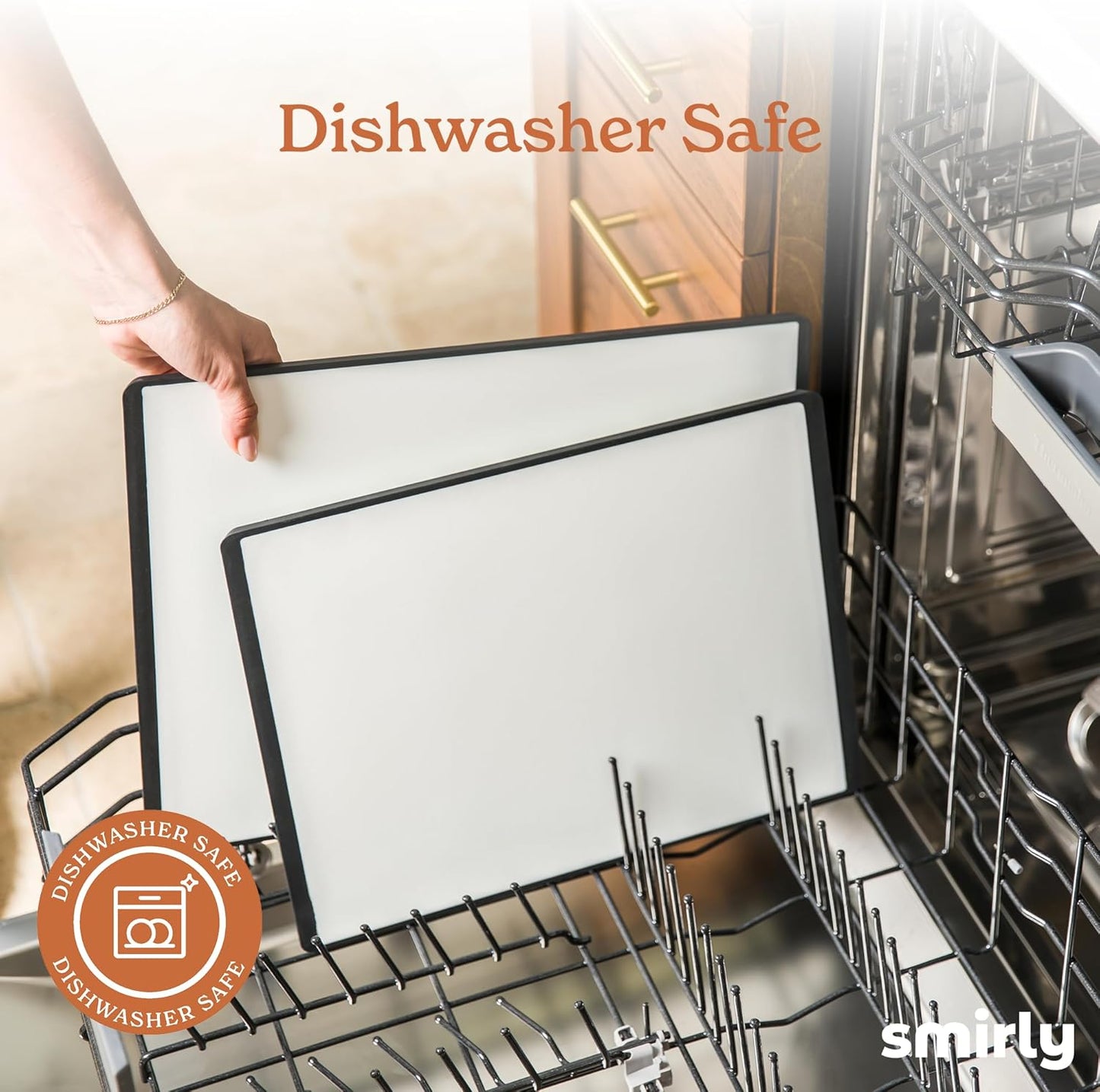 SMIRLY Plastic Cutting Board Set 3 Pieces, Non-Slip Dishwasher Safe Chopping Boards for Kitchen, Black & White