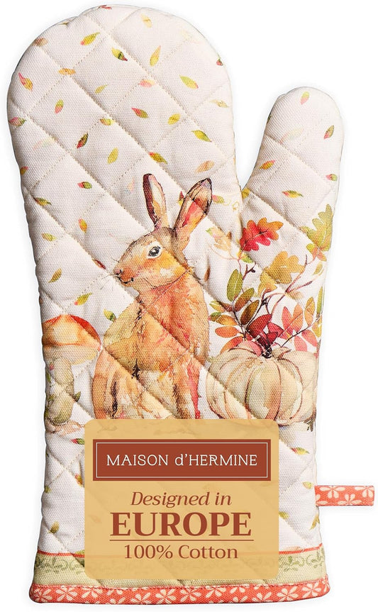 Maison d' Hermine Oven Gloves 100% Cotton Oven Mitt 7" x 13" with Loop Heat Resistant, BBQ, Cooking Gloves, Baking, Grilling, Kitchen, Handling Hot Pans (Pack of 1, Pumpkin Passion)
