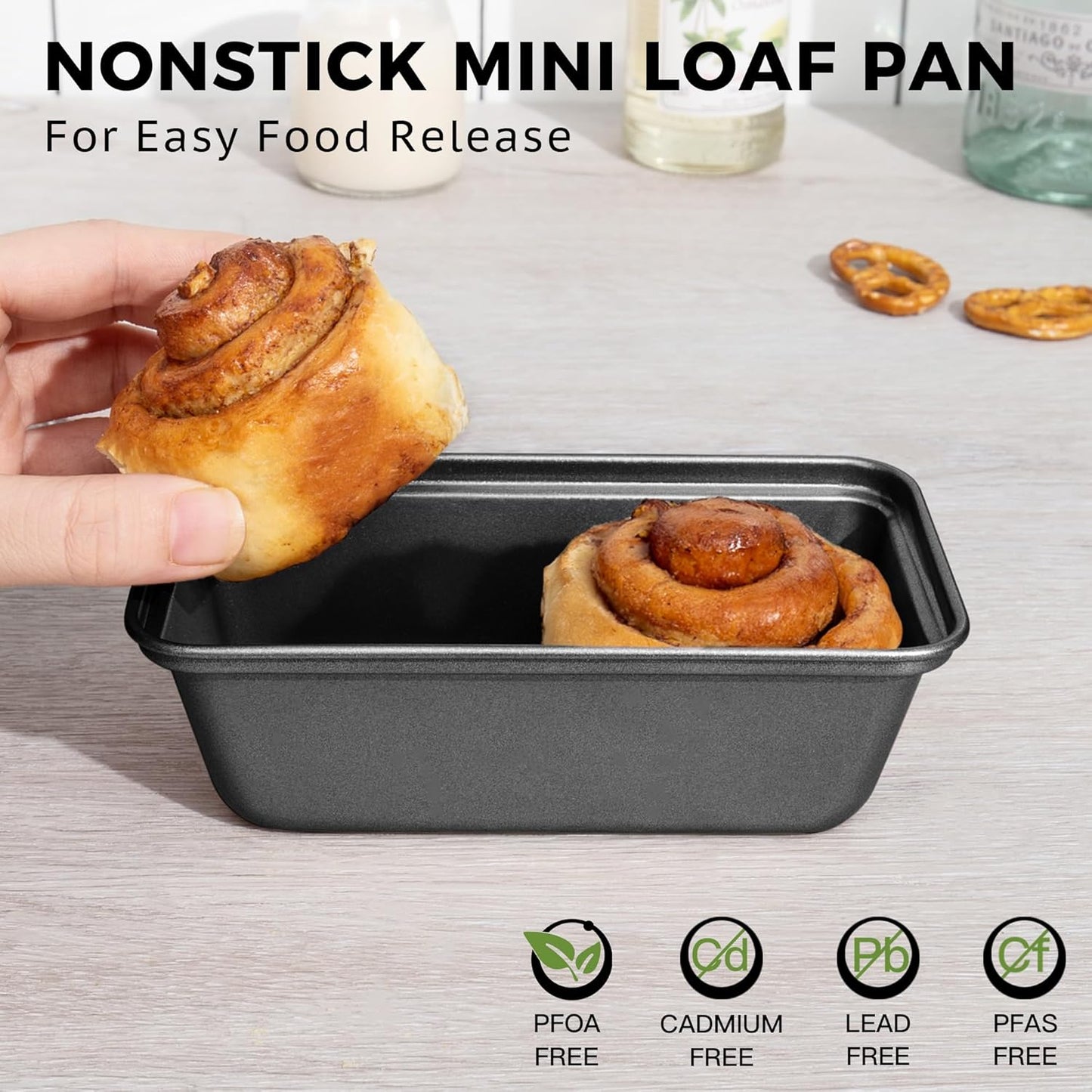 HONGBAKE 6 Pack Mini Loaf Pan for Baking Bread, 6 x 3.3 x 2 Inches Nonstick Small Banana Bread Tins Set for Homemade,Tiny Carbon Steel Meatloaf Pan - Dark Grey