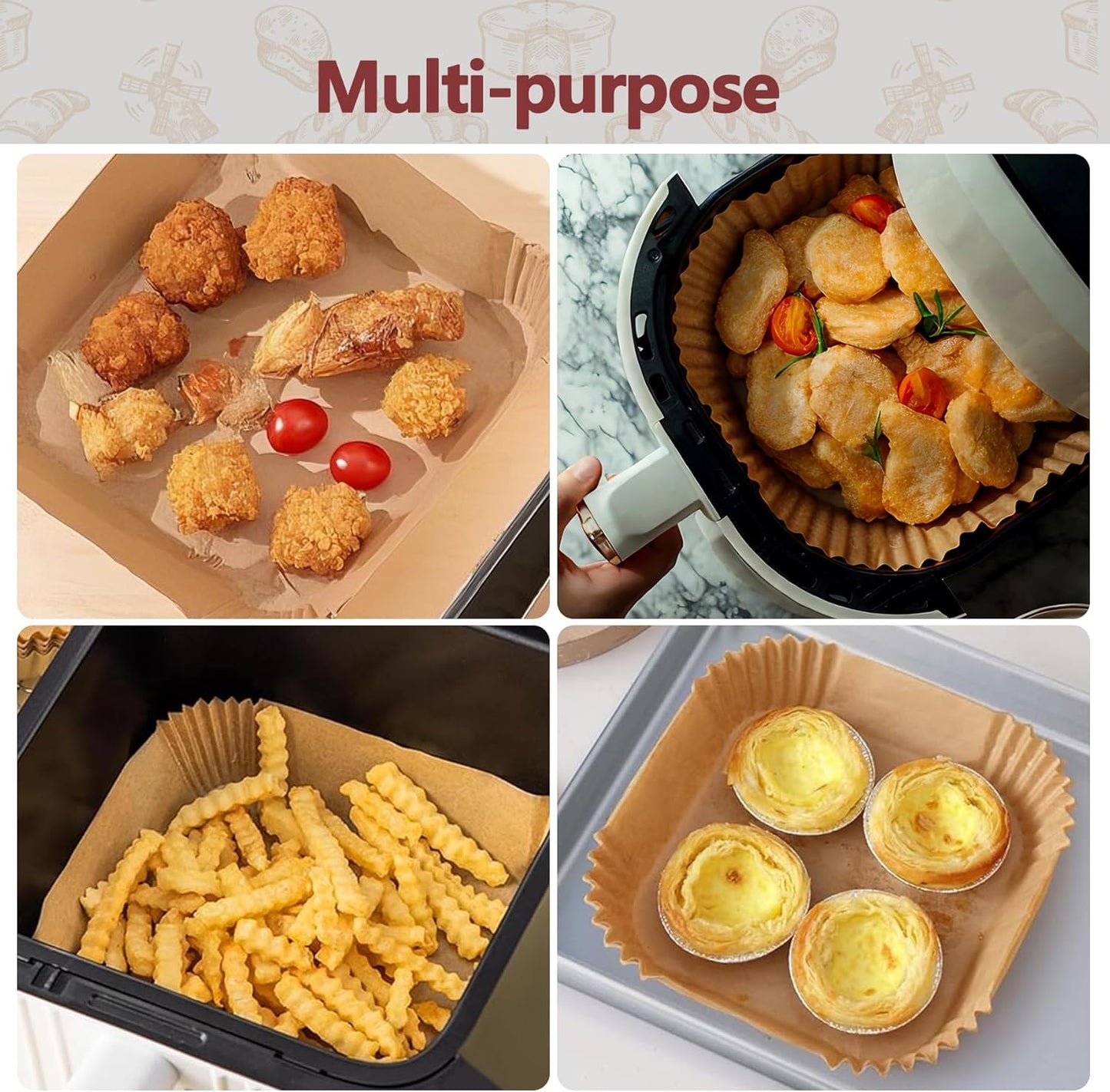 9 Inch Air Fryer Liners, 200 Pack Parchment Paper Sheets for Ninja Air Fryer, Non-Stick, Disposable, Unbleached, Heat Resistant, Fits 5-8 QT Air Fryers, Oil-Free & Healthy Cooking