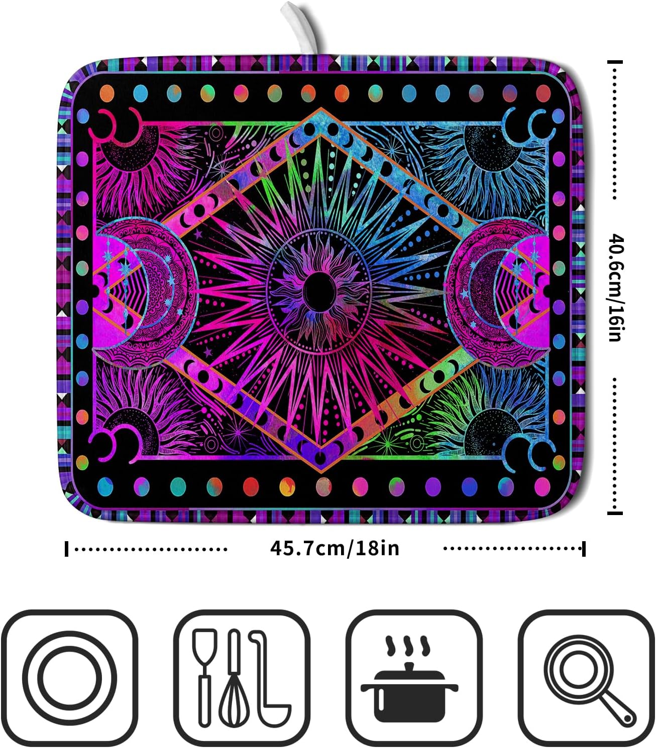 Purple Absorbent Dish Drying Mat Sun and Moon Microfiber Drying Pad for Kitchen Counter Decor Small