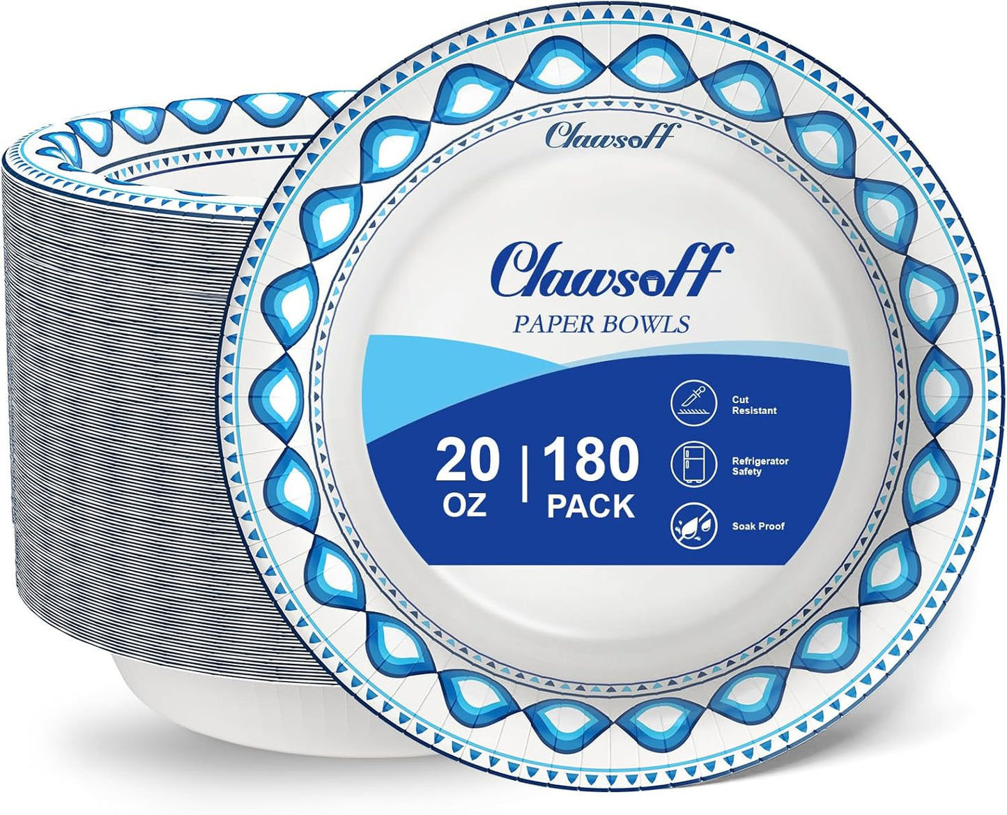 20 oz 180 Pack Paper Bowls Bulk, Soak Proof Heavy Duty Paper Bowls, Cut Proof Small Soup Bowl, Disposable Bowl for Party, Birthday and Picnic