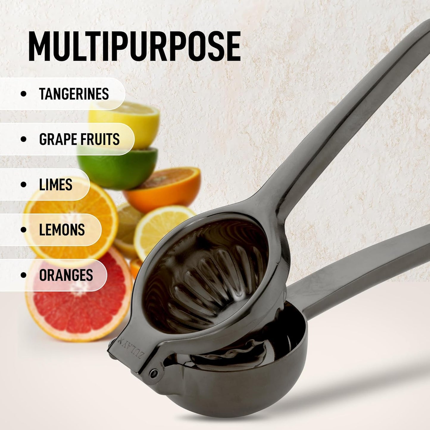 Zulay Kitchen Lemon Squeezer Stainless Steel - Premium Quality, Heavy Duty Solid Metal Squeezer Bowl - Large Manual Citrus Press Juicer and Lime Squeezer Stainless Steel - Black