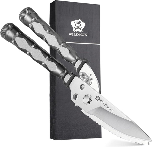 WILDMOK Heavy Duty Poultry Shears - 8.5 Inch Multi-function Stainless Steel Poultry Outdoor Shears, Ultra Sharp Kitchen Scissors for Outdoor Camp, Grey