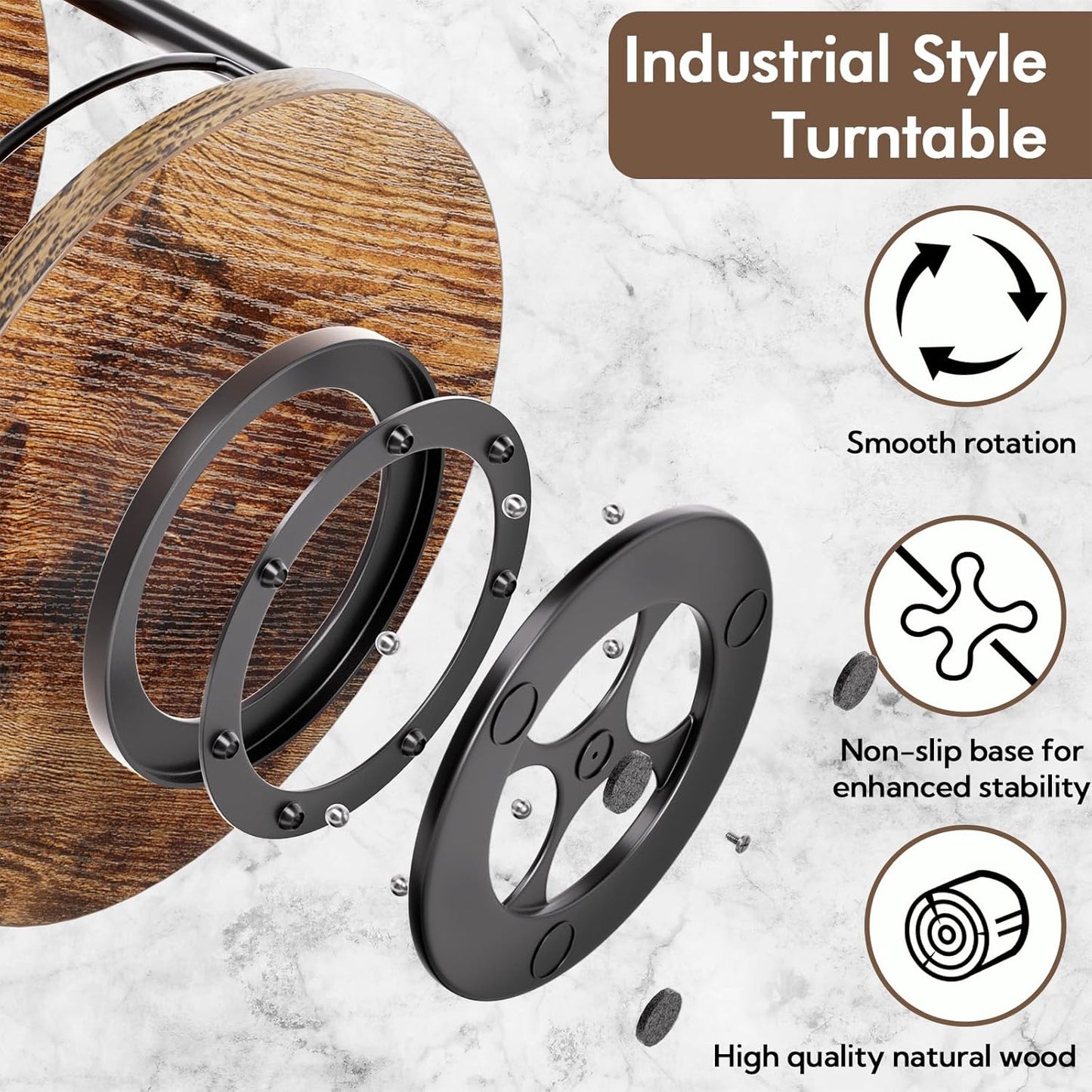 2 Pack 2 Tier Lazy Susan Organizer Wooden Rotating Spice Rack Spice Rack for Countertop 2 Tier Spice Turntable Organizer for Kitchen Countertop and Cabinet Compact and Versatile, Rustic Brown