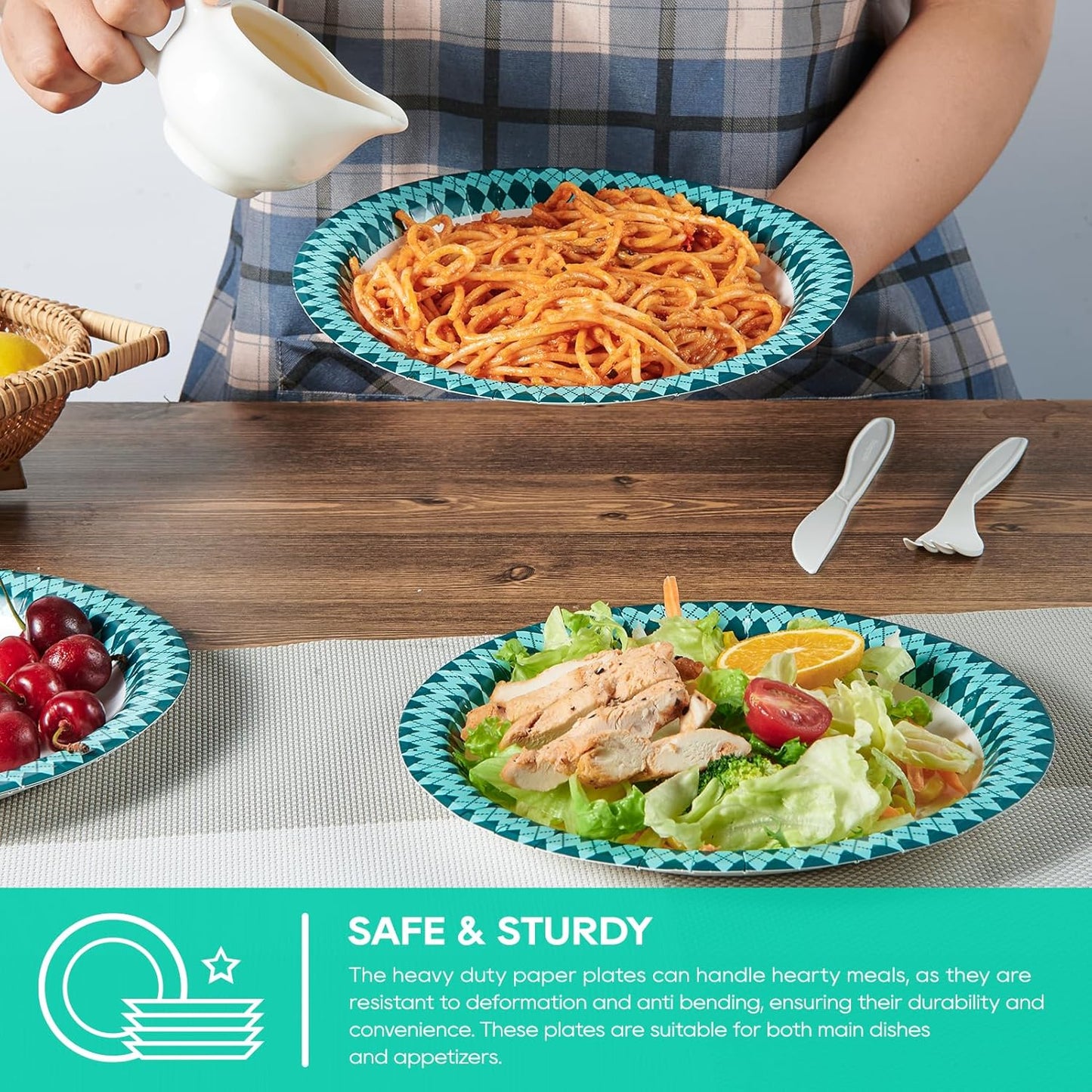 JOLLY PARTY Paper Plates Disposable, 360 Count 8.37 inch Dinner Plates, Soak Proof, Cut Proof for Everyday Use, Diamond Pattern Rim Design