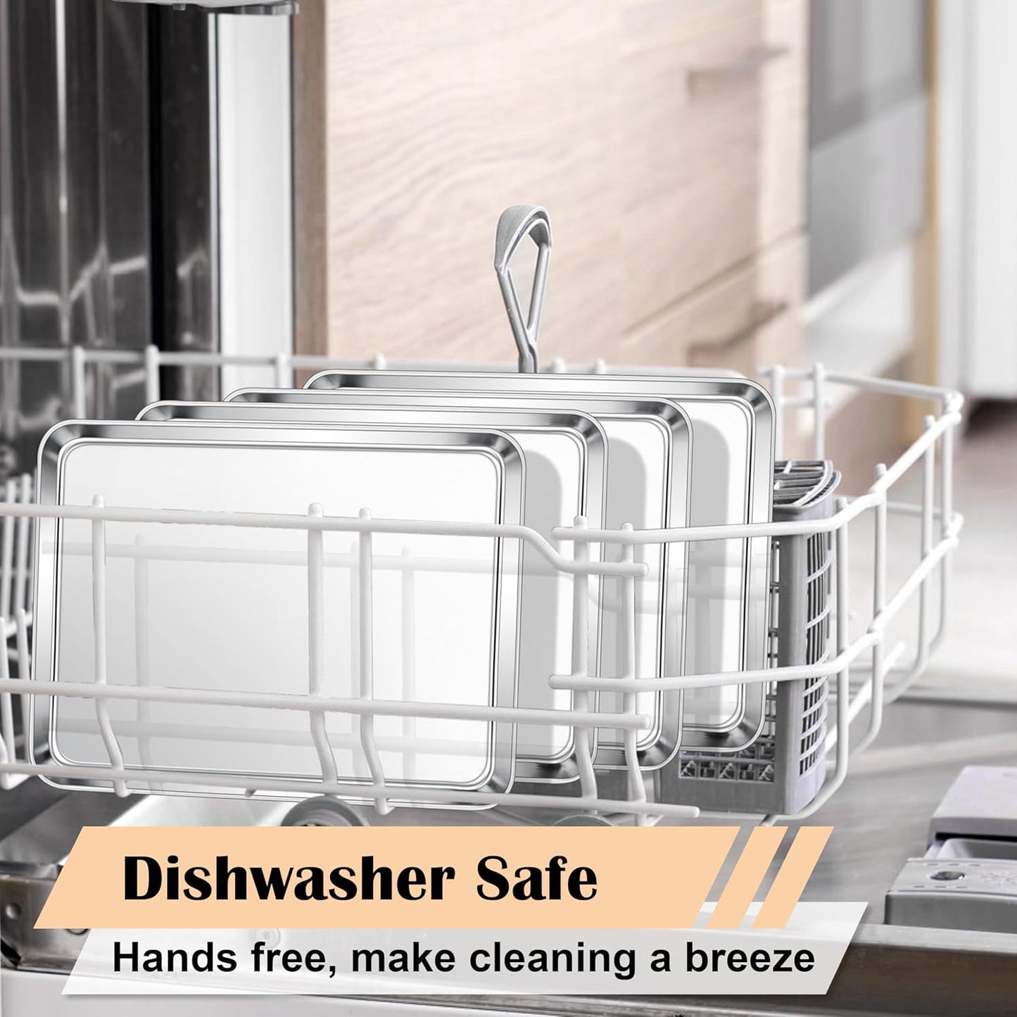 E-far 4 Pack Toaster Oven Trays, 9.4”x7.3” Stainless Steel Small Baking Cookie Sheets, Mini Non-toxic Metal Baking Pans for Cake, Healthy & Rust Free, Mirror Finish & Dishwasher Safe