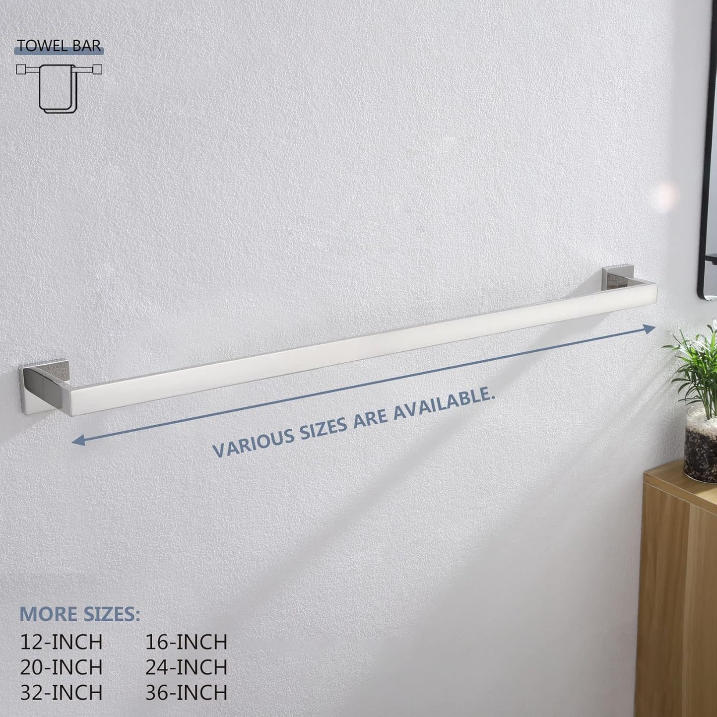 KOKOSIRI 36-Inch Single Towel Bar, Bathroom Kitchen Towel Holder, Wall Mounted SUS304 Stainless Steel Towel Rack, Polished Chrome, B4003CH-L36