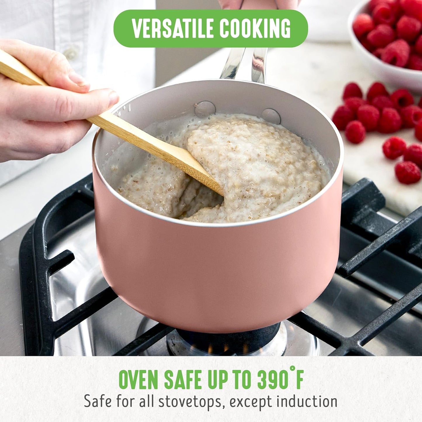 GreenLife 2 Quart Nonstick Saucepan with Lid, Lightweight Healthy PFAS-Free Milk Pan, Dishwasher & Oven Safe Soup Pan, Durable Body, Silicone Stay-Cool Handle, Easy Release Chef’s Pan, Pink