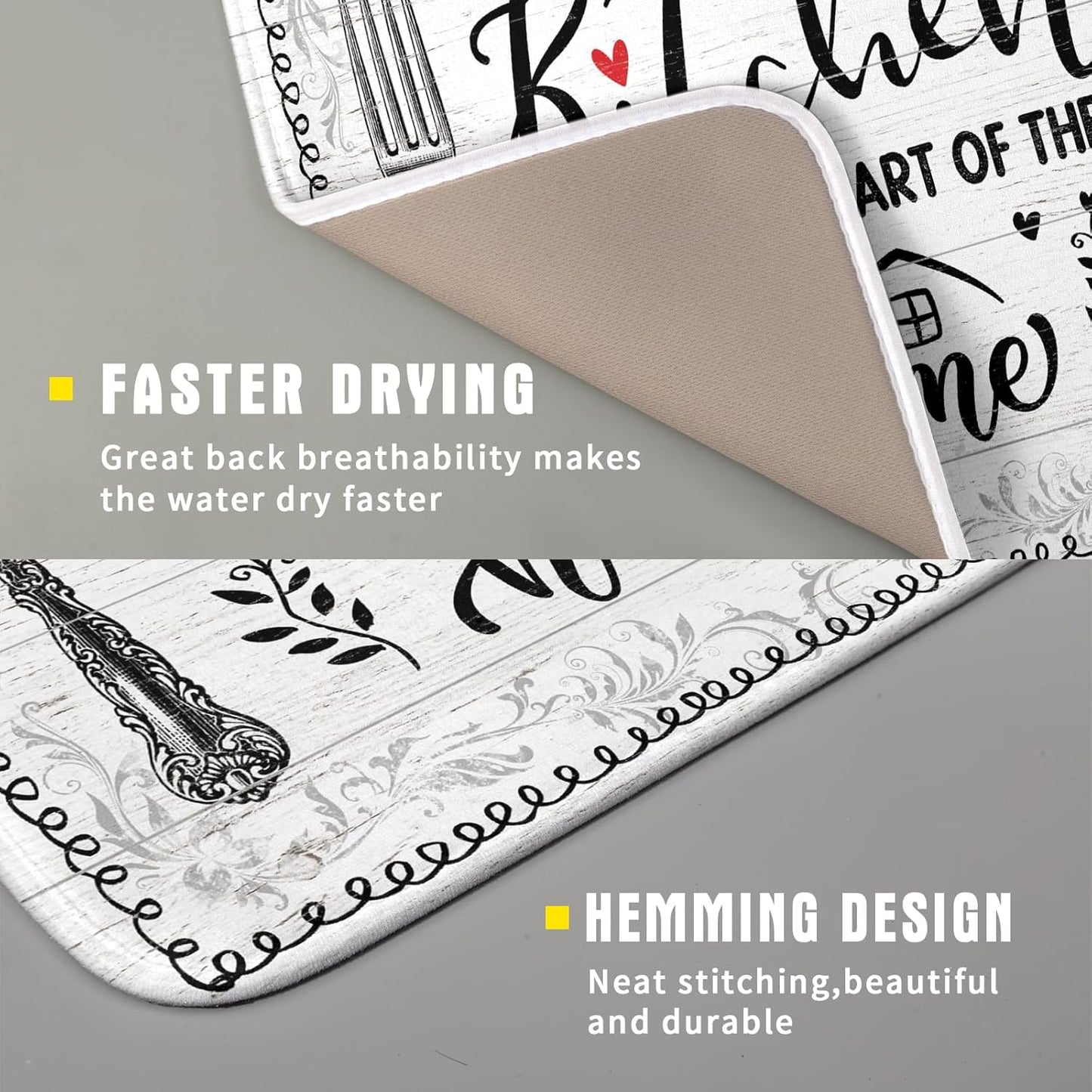 White Kitchen Dish Drying Mat 16x18 Inch Knife Fork Dish Drainer Rack Mats Microfiber Absorbent Protector for Kitchen Countertop Decor