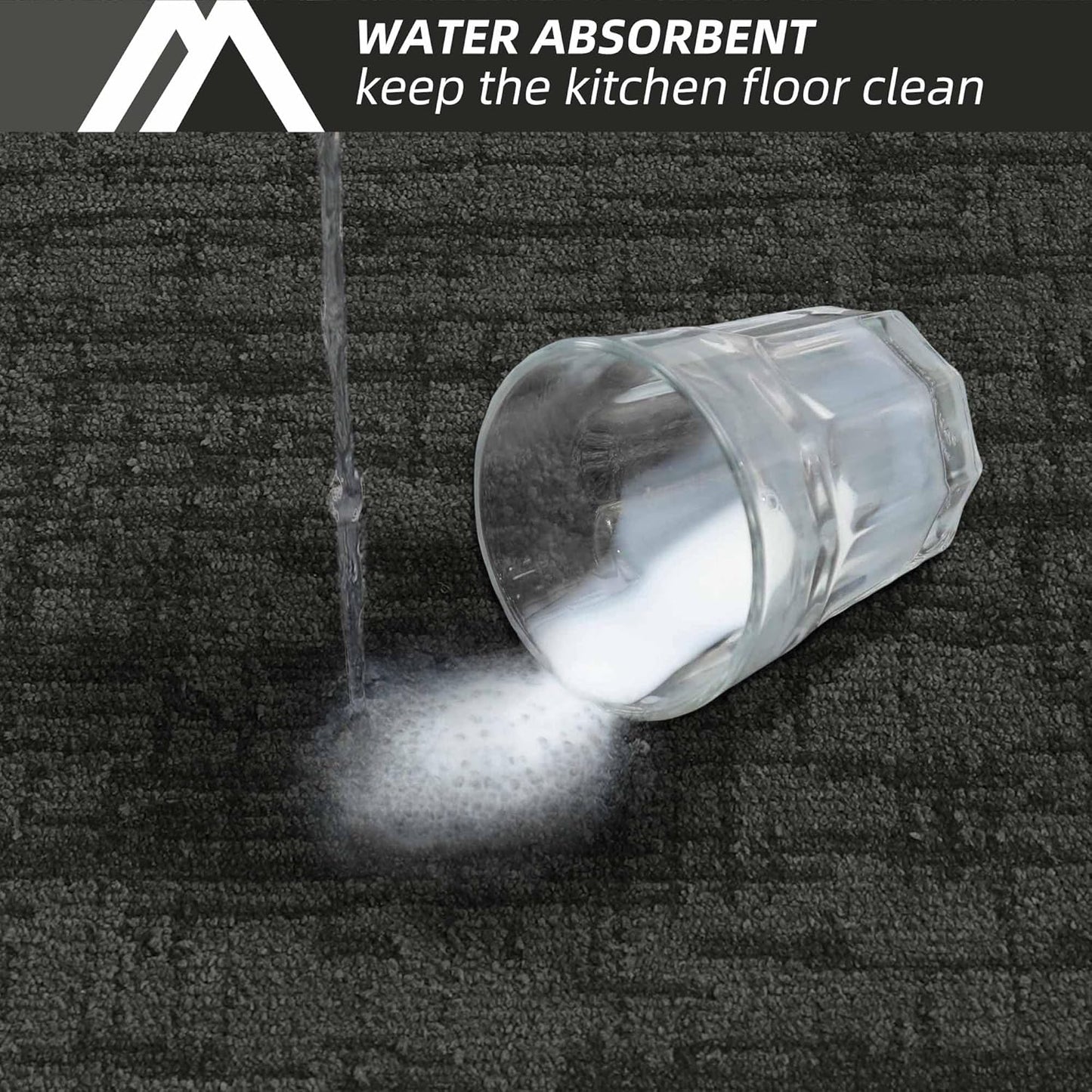 COSY HOMEER Kitchen Rugs 20"x32"+20"x48" Absorbent Soft Kitchen Mats for Floor Non Slip Kitchen Runner Rug Polyester Washable Kitchen Floor Mats for Sink Mat,Hallway,Laundry,Dark Grey