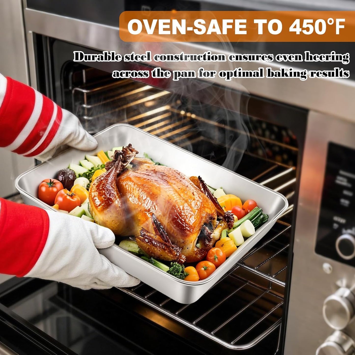 Non-Stick 304 Stainless Steel Baking Sheet Pan - 12"x9"x2" Multipurpose Dishwasher Safe Cookie Sheet | Healthy, Warp & Rust Resistant Bakeware for Pizza, Lasagna, Roasting