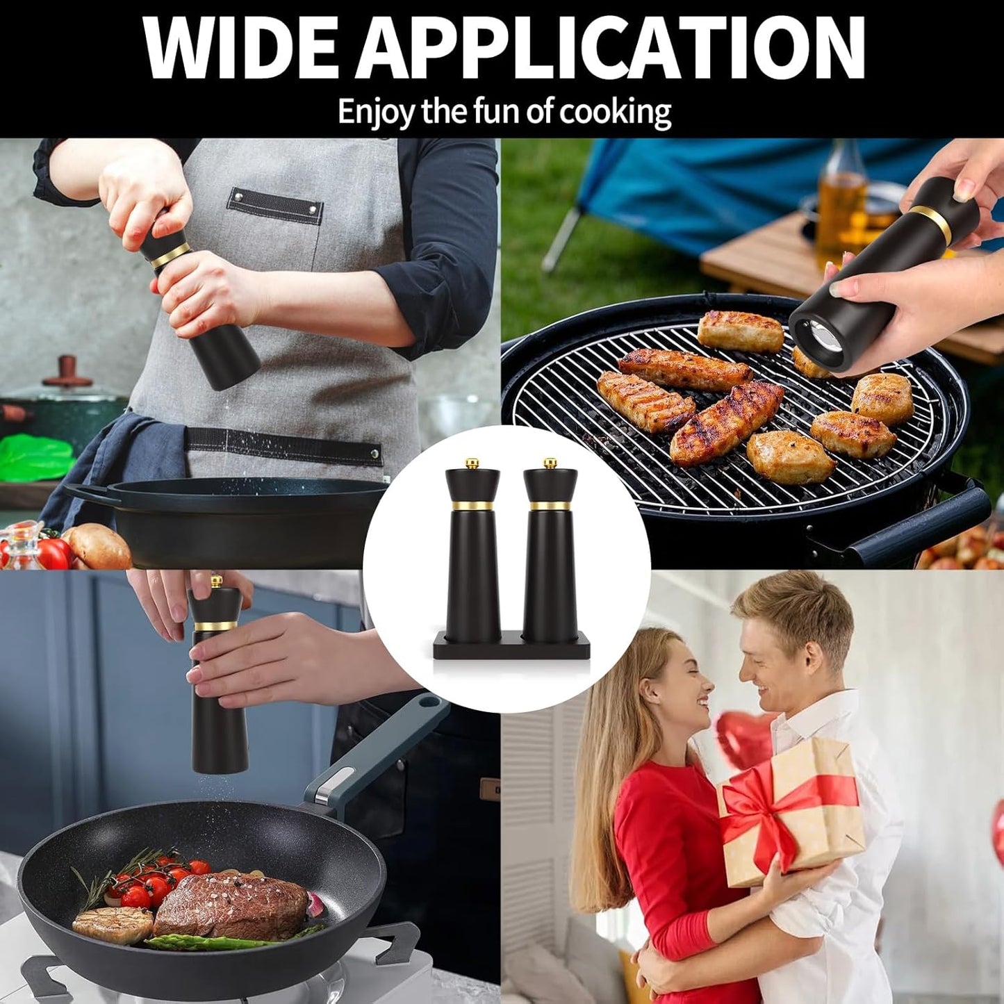 Wooden Salt and Pepper Grinder Set, Salt grinder Refillable with adjustable Coarseness, Beach Wood Pepper Grinder Manual, Salt and Pepper Shakers Matching Wooden tray-Ideal for Gifting