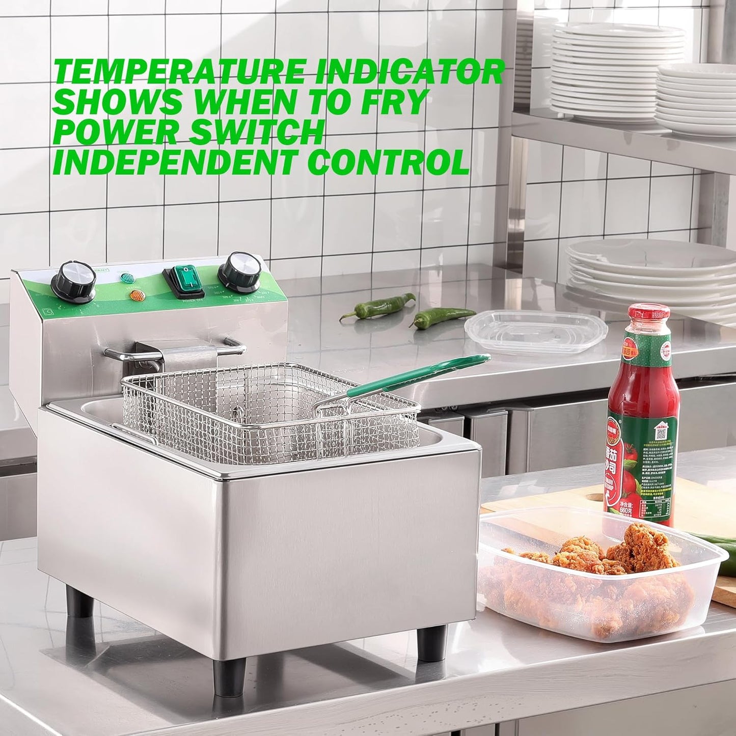 Electric Deep Fryer with Timer 10L/10.6QT Commercial Deep Fryer with Basket and Lid, Temp Control, 1700W/110V Stainless Steel Single Oil Fryer Countertop Fryer for Home and Restaurant Use