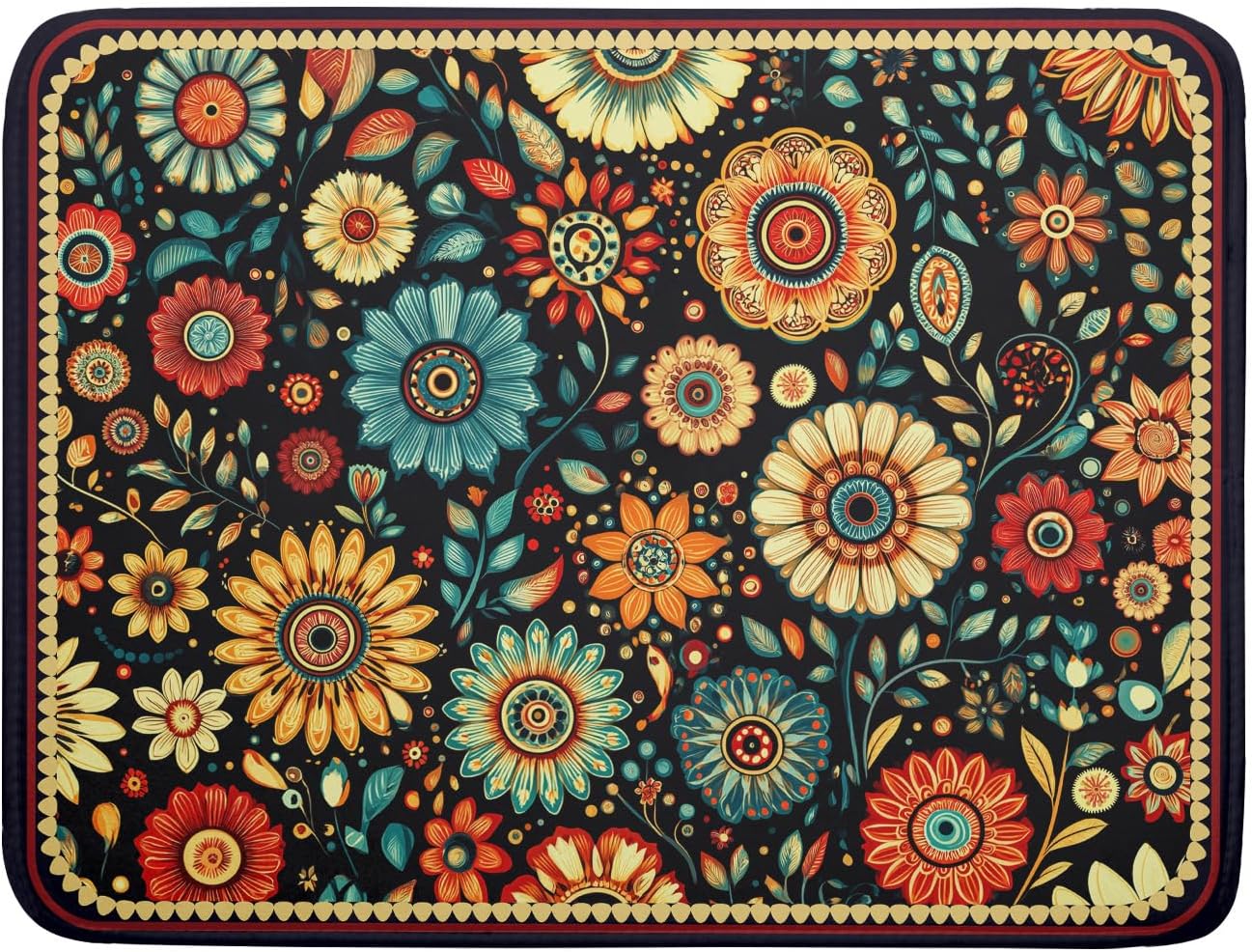 Boho Floral Dish Drying Mat for Kitchen Counter Absorbent Microfiber Flowers Drying Pad 18 X 24 In