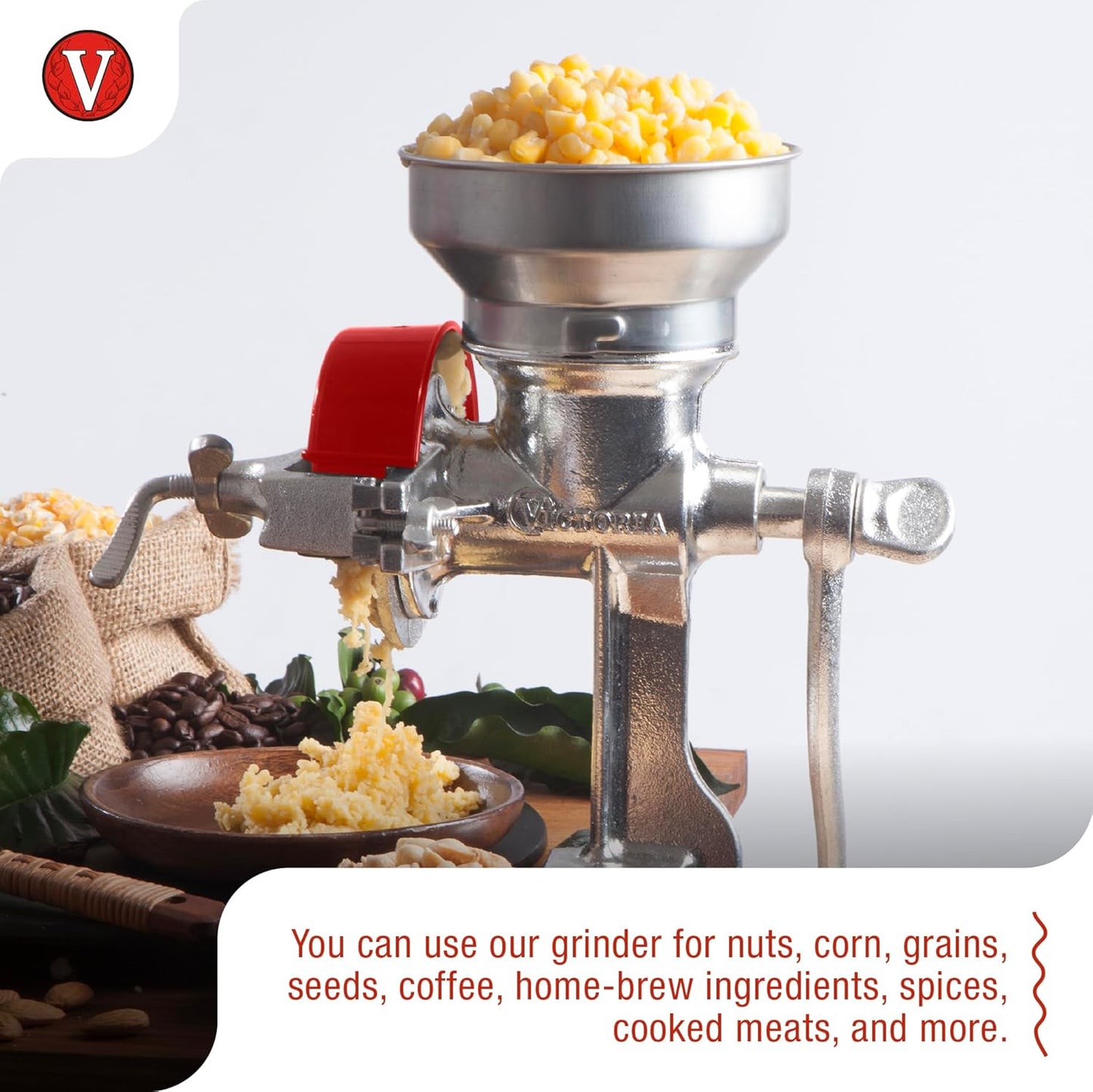 Victoria Manual Cast Iron Grain Mill with Low Hopper, Premium Corn-Grinding Mill and Grain Grinder, Made in Colombia