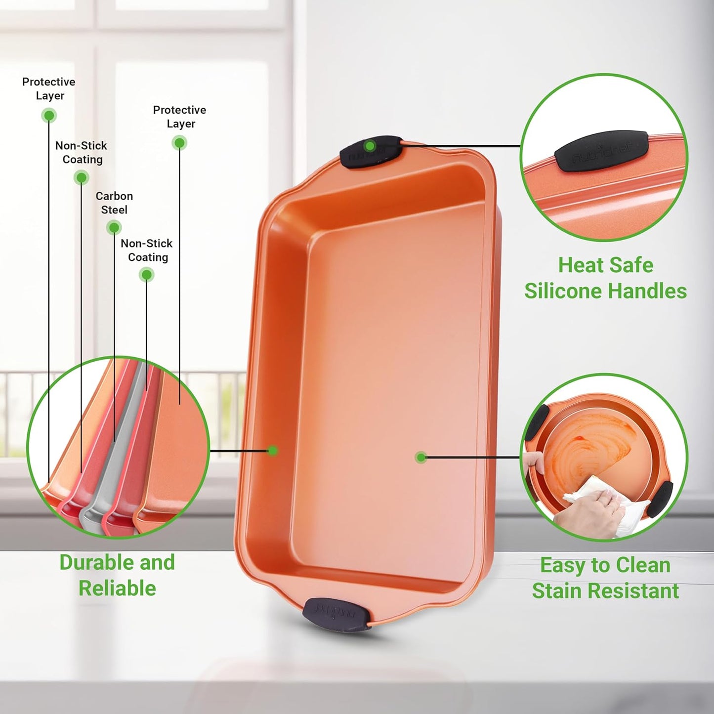 NutriChef 10-Piece Nonstick Baking Pan Set – Durable Carbon Steel Bakeware with Silicone Handles – Bakeware set Includes Cookie Sheet, Muffin, Cake, Pizza & Roasting Pans – Even Heating, Easy Cleanup