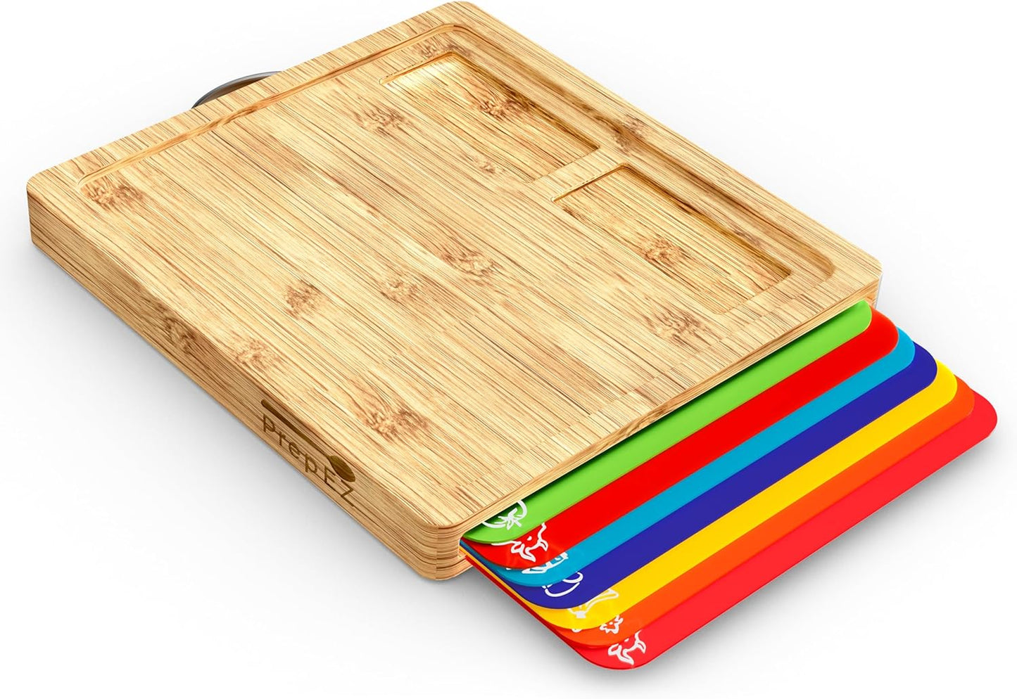 Cutting Boards for Kitchen – Bamboo Cutting Board with 7 Color-Coded Chopping Mats + Bonus Wood Cutting Board – Knife-Friendly & Dishwasher Safe Wooden Cutting Boards for Kitchen.
