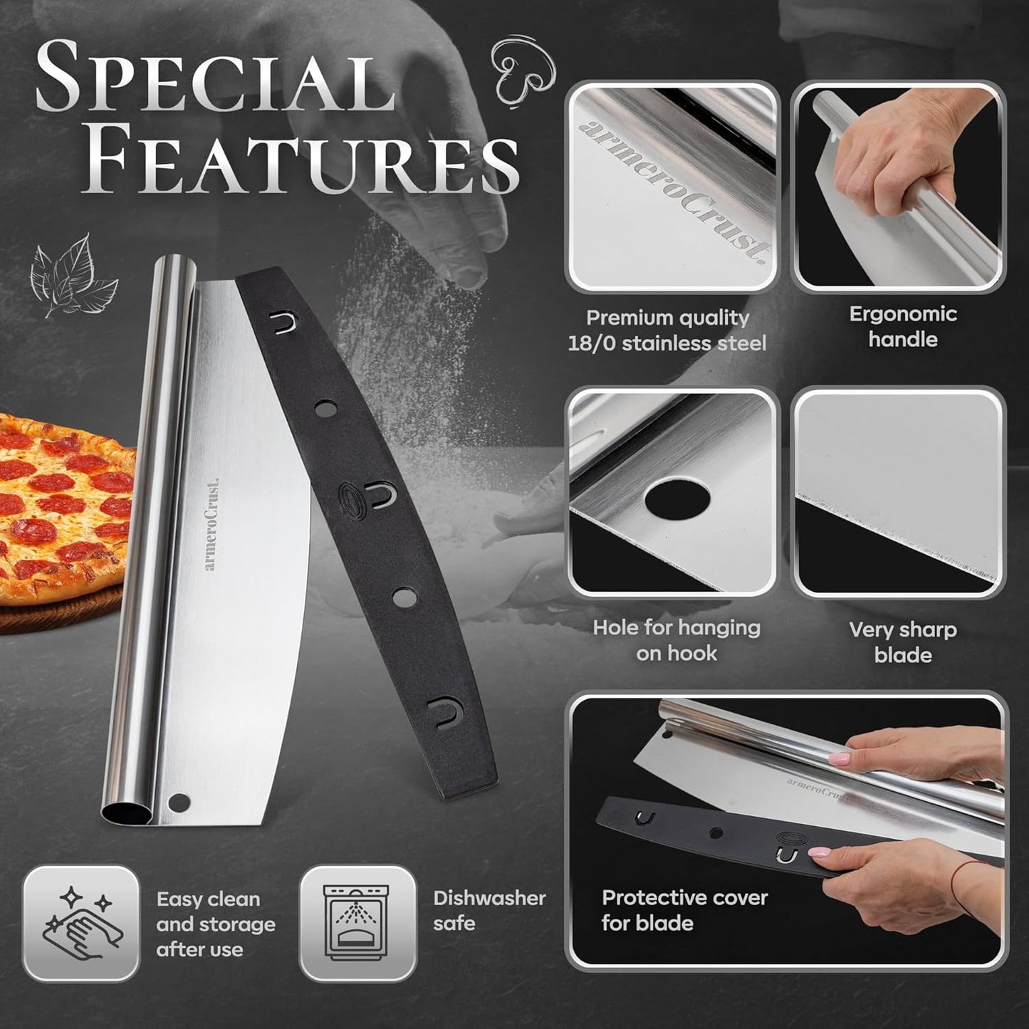 13.8 Inch Pizza Cutter Rocker Blade - Easy Slicing - Premium Finish Pizza Slicer with Time Saving Pizza Cutter Rocker Design