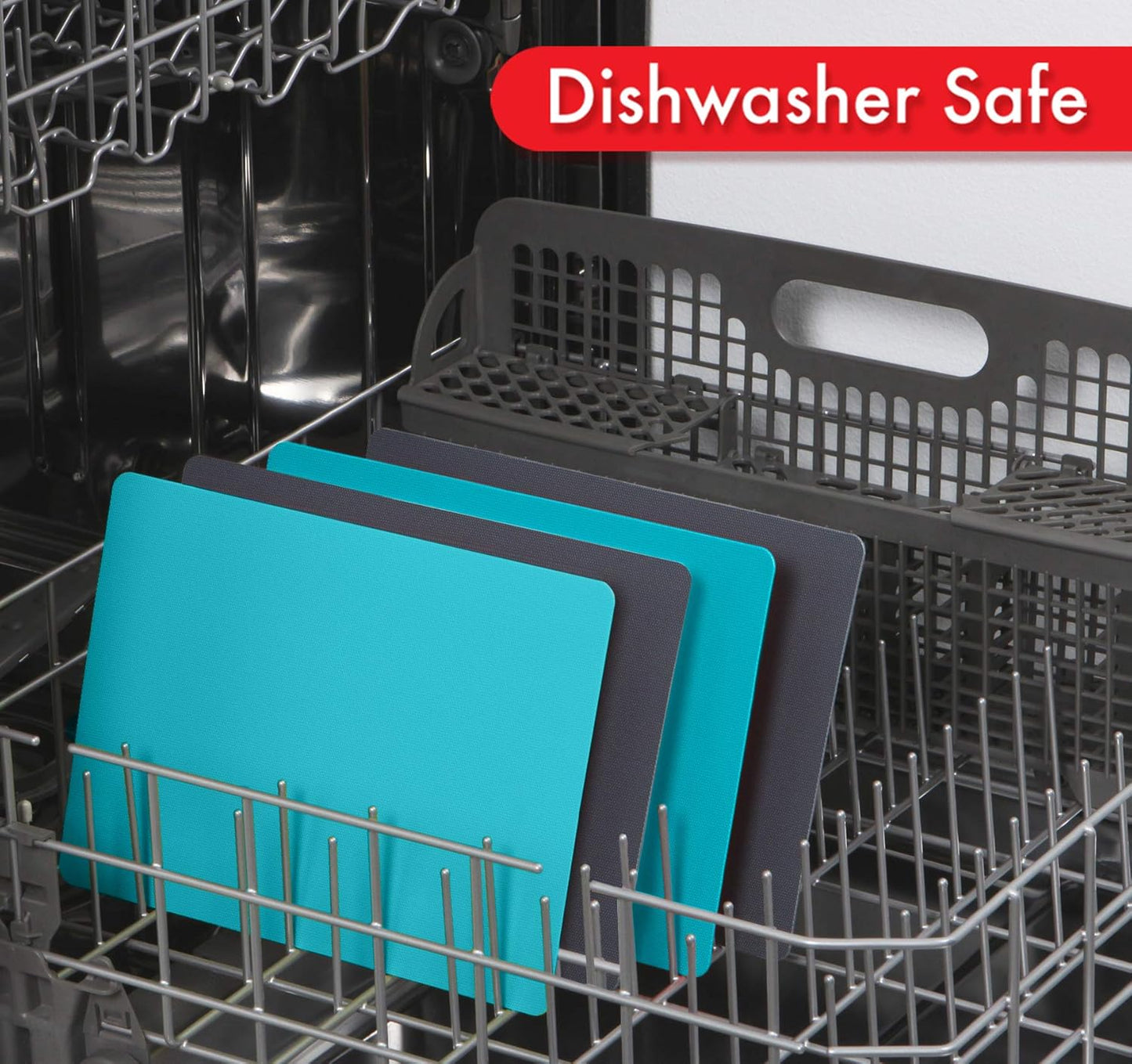 Dexas Heavy Duty Cutting Board Grippmat, Flexible Cutting Boards for Kitchen, Set of 4, Non Slip Plastic Board Cutting Mat 8 by 11 inches, Gray and Turquoise Set Kitchen Gadgets