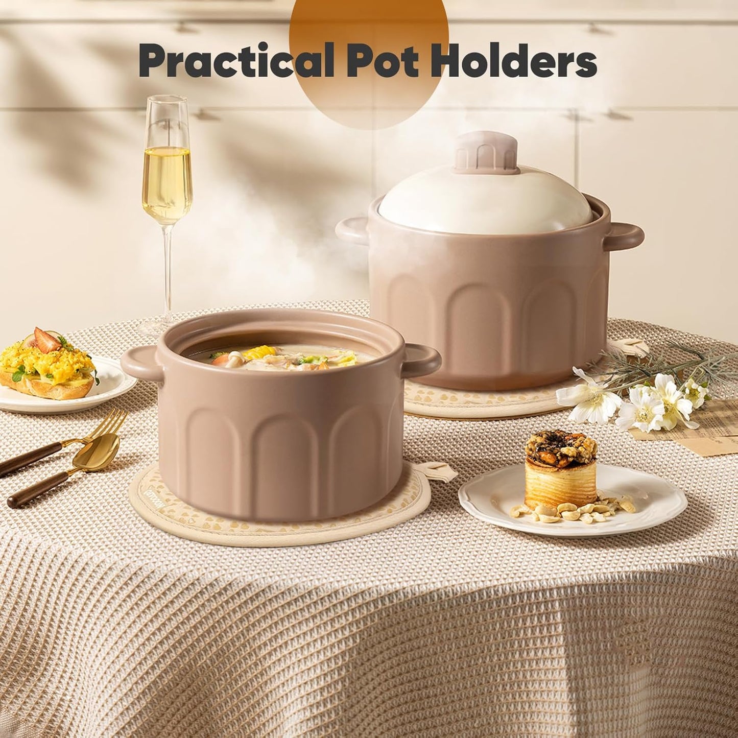 Oven Mitts and Pot Holders 4 Sets, Heat Resistant 500 ℉ Oven Mitt and Pot Holder,Oven Glove&Potholders with Non-Slip Silicone Surface,Kitchen Essentials for Cooking/Baking/BBQ-Beige