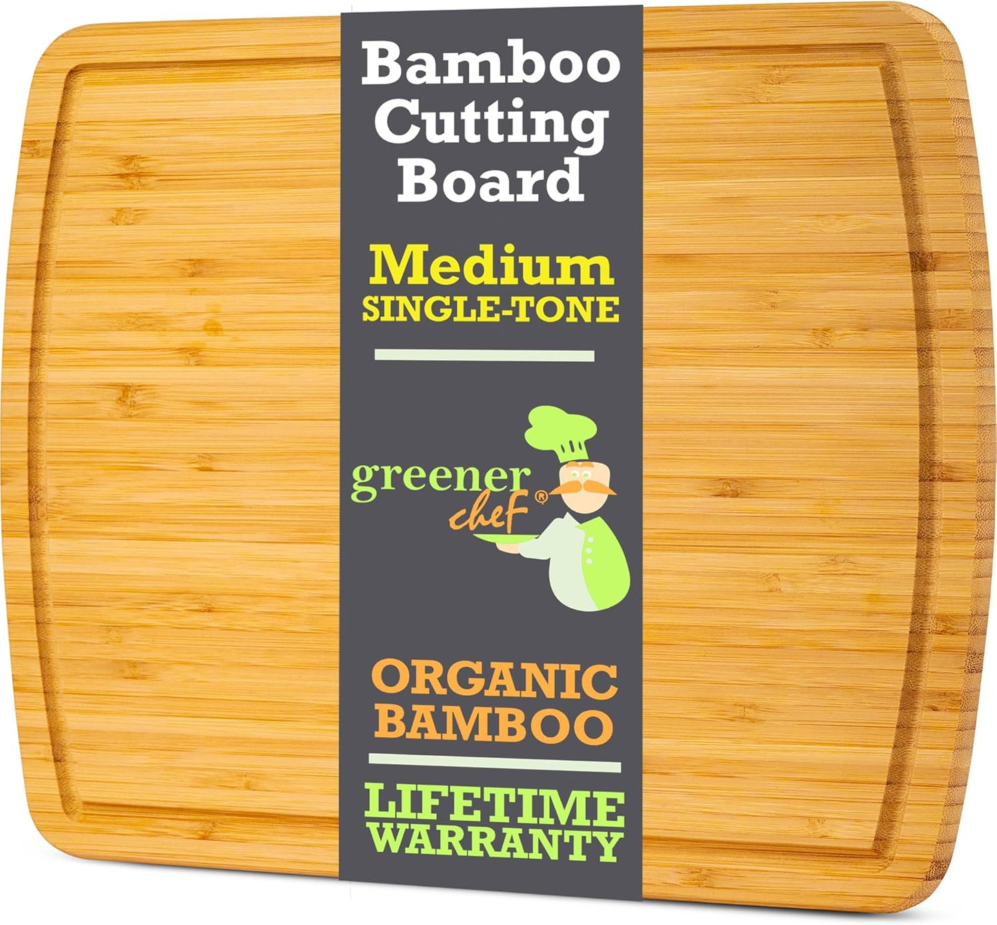 GREENER CHEF 15 Inch Bamboo Cutting Board with Lifetime Replacements - Medium Wooden Chopping Board for Kitchen, Butcher Block, Meat, Vegetables, Charcuterie and Cheese Board