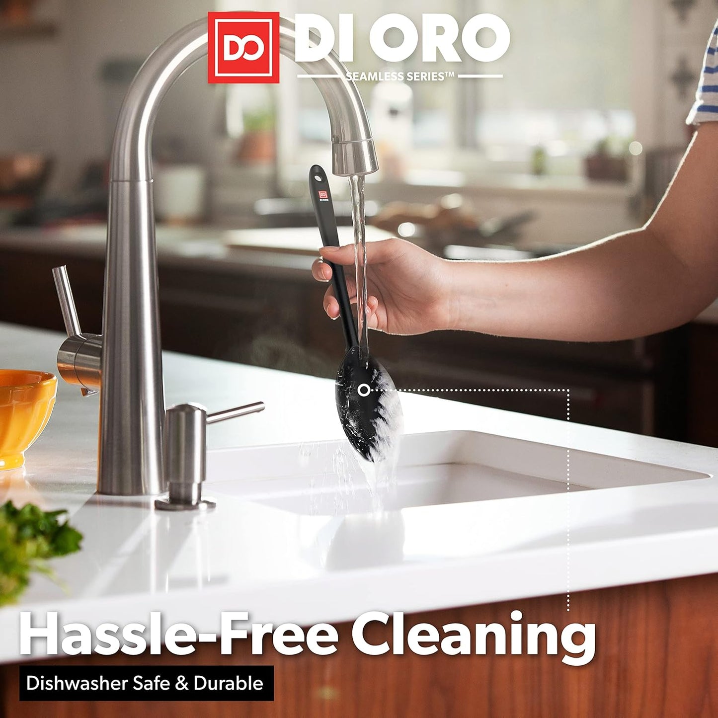 DI ORO Silicone Spoons for Cooking - Large Kitchen Spoons for Mixing, Serving, & Stirring - 600°F Heat-Resistant Non Stick Utensils – Big Solid & Slotted - Dishwasher Safe (2pc, Black)