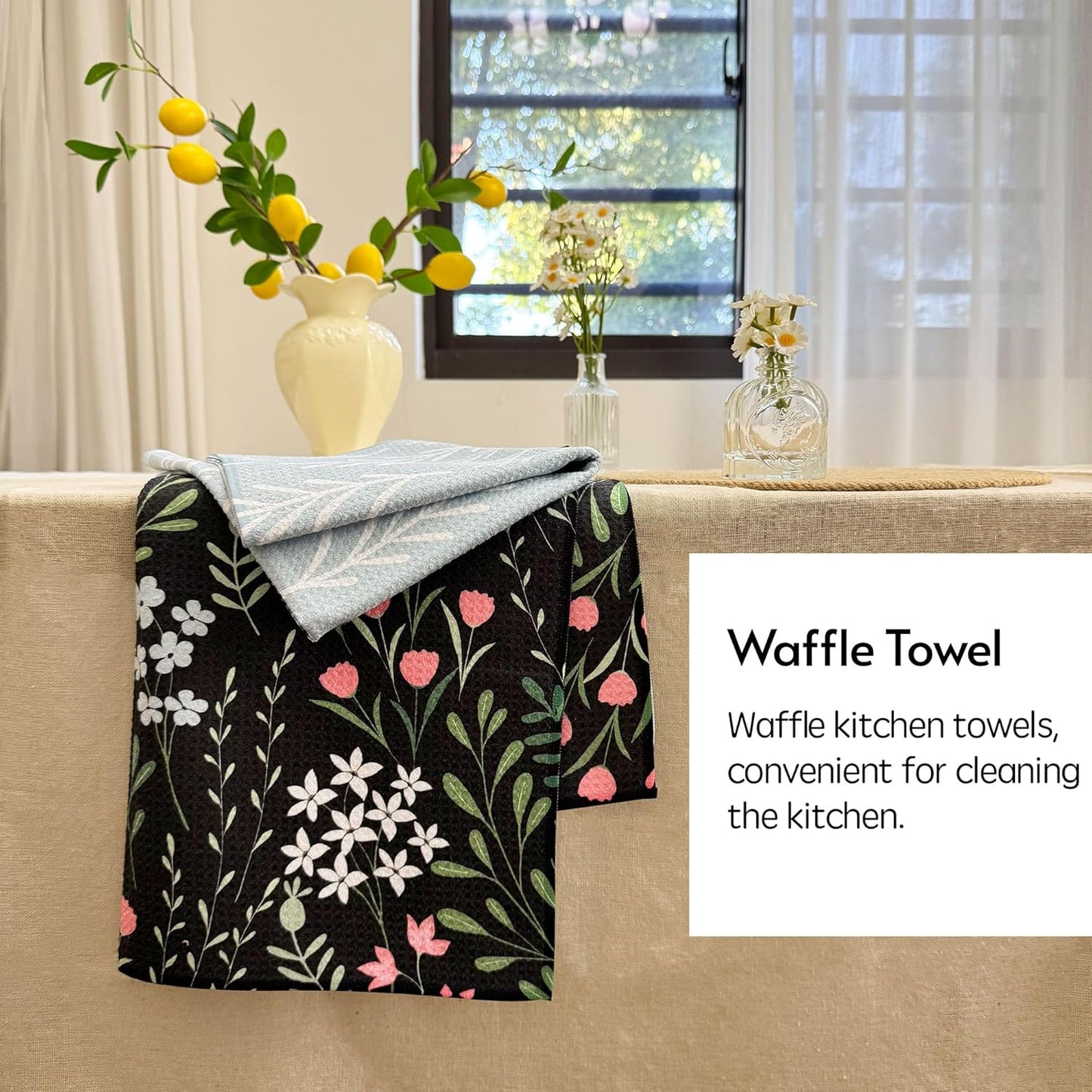 Kitchen Towels, 18" x 30" Dish Towels for Kitchen Drying, Quick Dry Tea Towels, Premium Microfiber Dish Cloths, Midnight Bloom Series, 2-Pack