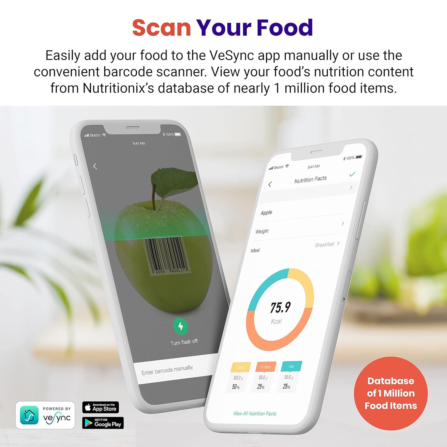 Etekcity Food Nutrition Scale, Smart Food Scale for calorie count, IPX6 Waterproof, Rechargeable, Bluetooth, Ounces and Grams for Weight Loss, Cooking, 304 Stainless Steel, Luminary 22lb