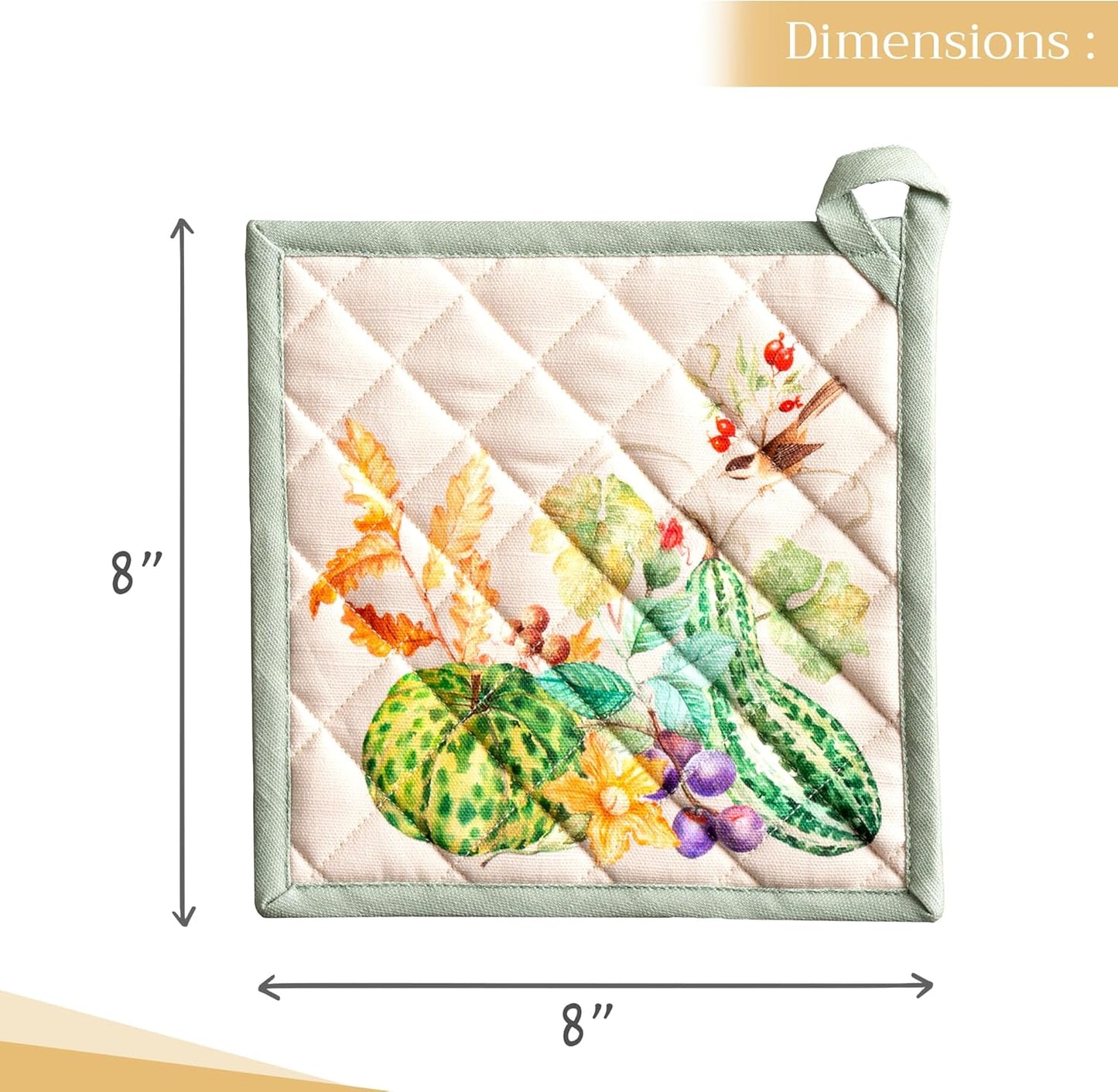 Maison d' Hermine Pot Holders Set 100% Cotton Heat Resistant Potholders 8" x 8" Hot Pads with Loop BBQ, Cooking, Baking, Grilling, Kitchen, Handling Hot Pans (Pack of 2, Lumina)