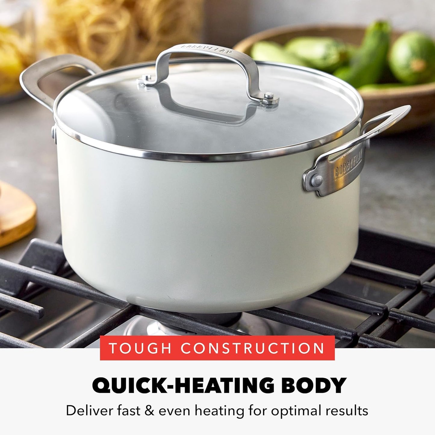 GreenPan x Bobby Flay 6QT Stockpot with Glass Lid, PFAS-Free Diamond Ceramic Nonstick Pot, Induction Suitable, Easy Clean Dishwasher & Oven Safe, Quick Heating, Pasta, Soups, Cream