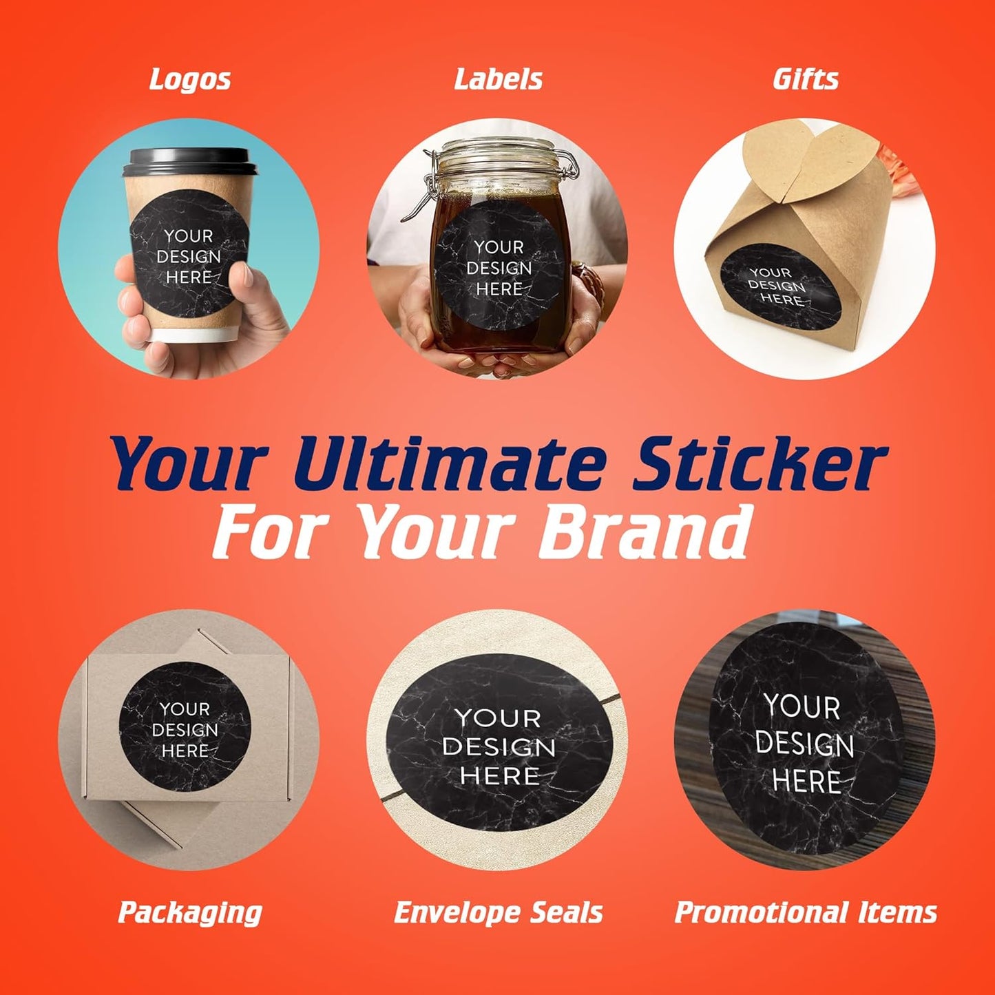 100 Custom Vinyl Stickers - Upload Your own Image, Text, Design, Logo - Personalized Logo Labels for Handmade, Packaging, Bottle, Jars, Candle, Brand Stickers (Watercolor, 5x5)