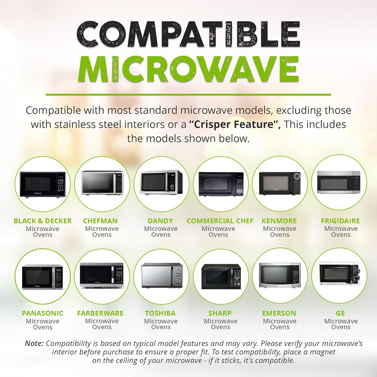 Magnetic Microwave Cover for Food | Clear Microwave Splatter Cover | Microwave Plate Cover with Steam Vents | Food Grade Dish Cover | BPA-Free | Dishwasher Safe | Green
