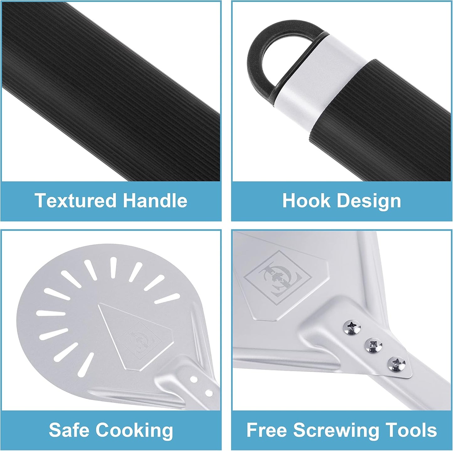 Pizza Turning Peel-Premium Pizza Paddle with Non-Slip Rubber-Covered Handle –Heavy-Duty Turning Peel with Aluminum Plate – Ergonomic and Lightweight Design (9-Inch)