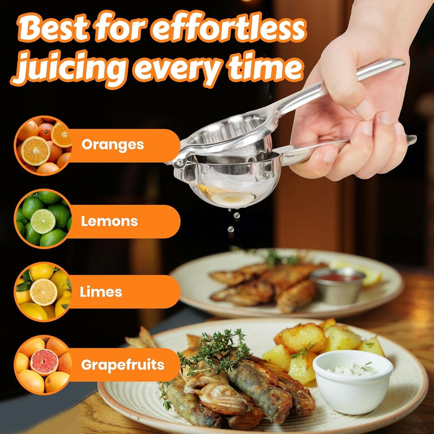 Stainless Steel Lemon Squeezer | Heavy Duty Handheld Juicer with X-Large Bowl | Premium Manual Citrus Press | Stainless Steel Lemon Lime Squeezer & Juicer Hand Press | Rust-Resistant, Dishwasher Safe