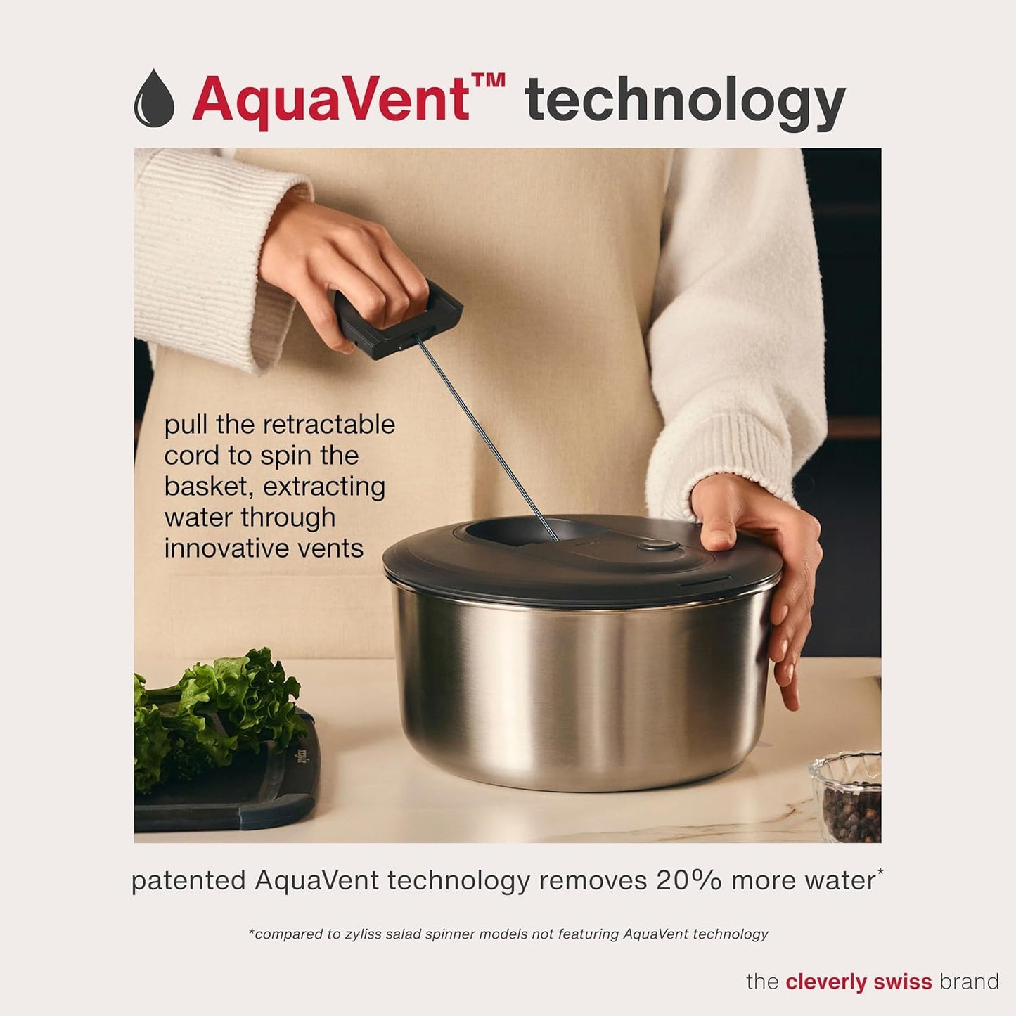 Zyliss Easy Spin Salad Spinner - Fruit & Veggie Dryer - Produce Spinner & Cleaner for Salad Prep - Dishwasher-Safe Kitchen Essential - Non-Slip Bowl with Pull Handle - New Stainless Easy Spin Small